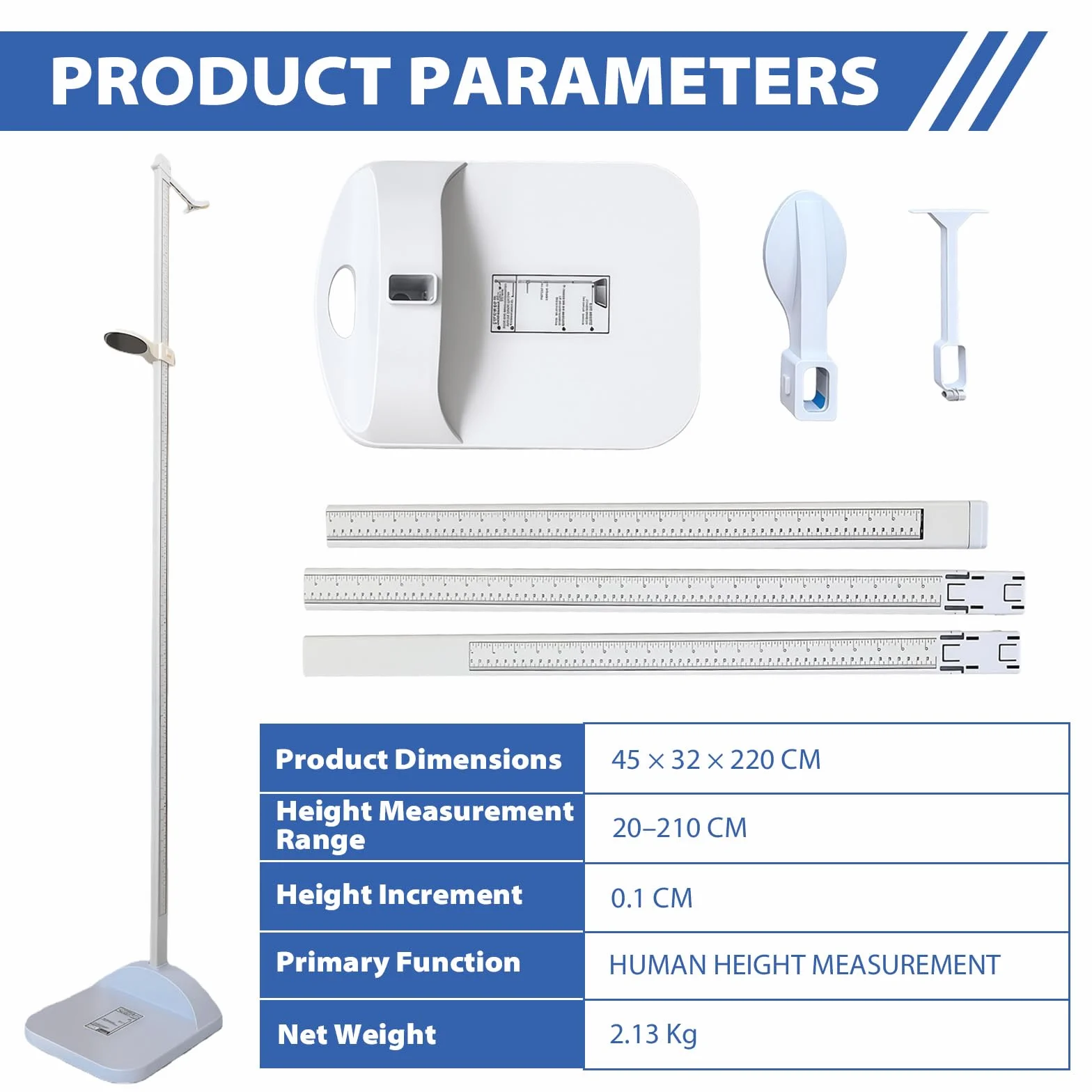 Estadiómetro Portátil de 20 a 210 cm, Medidor de Altura Digital, Medidor de Altura Médico, Estadiómetro Portátil con Pantalla de Doble Escala, para Casa, Oficina, Examen Médico