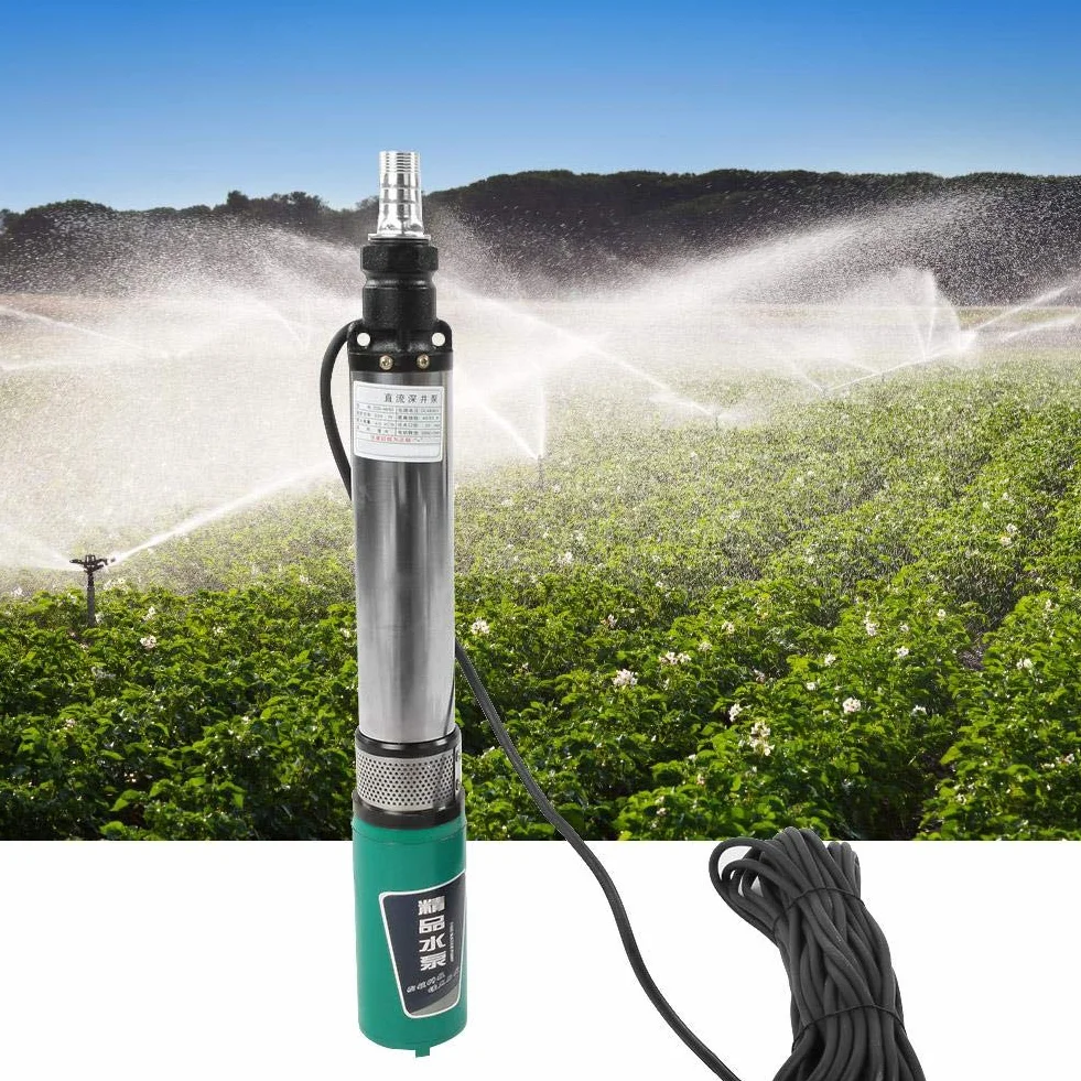Bomba de agua sumergible solar, 48V 60V-4/5m³-45/55m Bomba de pozo profundo de CC Bomba de pozo profundo de CC Bomba de agua sumergible solar de alta elevación Línea de 20 m