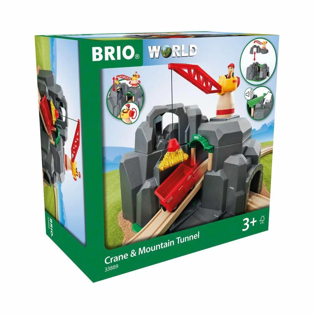 Brio World Túnel de Montaña con Grúa, Ferrocarriles Tren Juguete, Accesorios Circuito Tren, 7 Piezas, Juegos Educativos 3 Años
