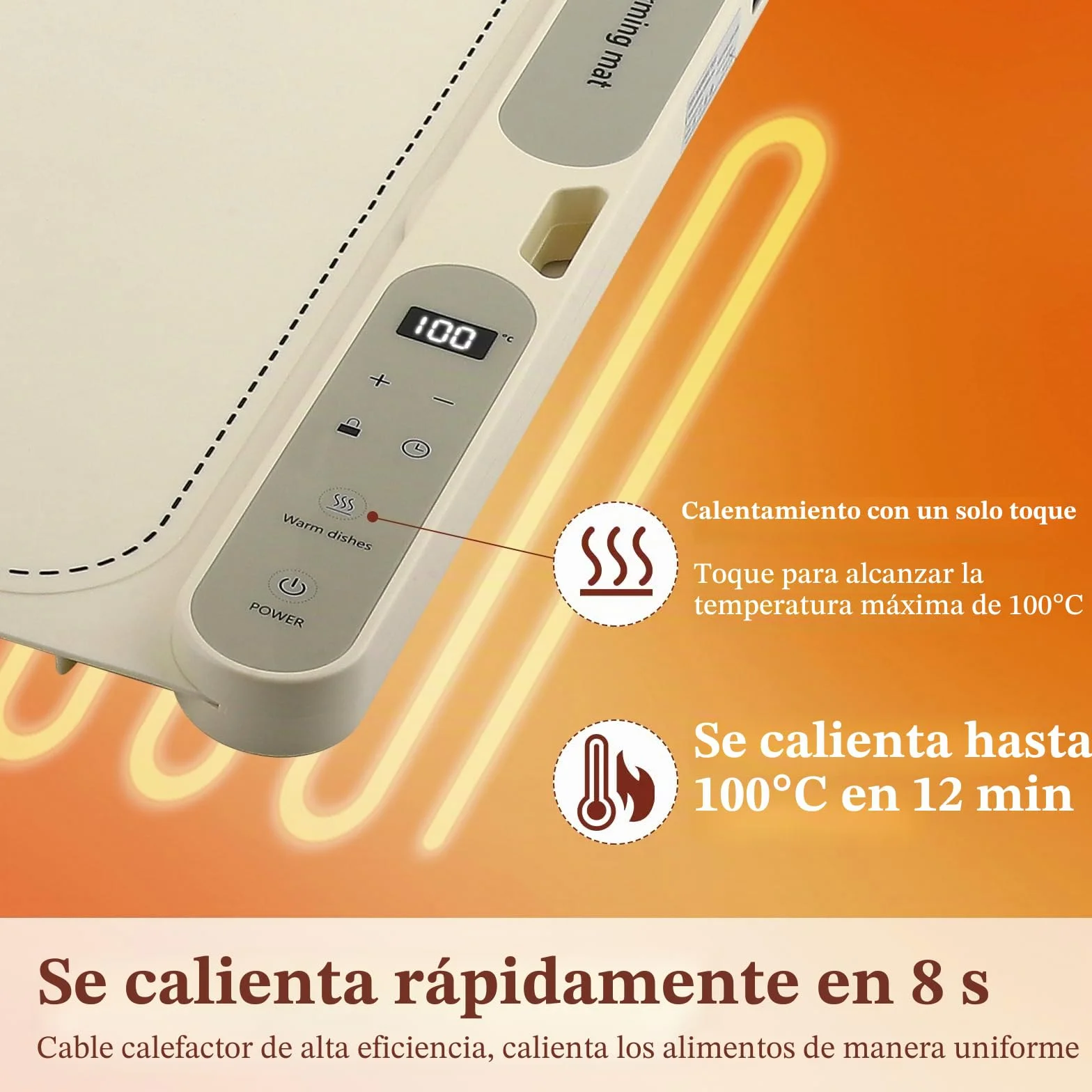 Calentador de Alimentos Eléctrico - Control de Temperatura de 9 Niveles de 40-120 °C - Placa Caliente Flexible y Plegable con Temporizador - Para Bufés, Parrillas, Biberones - Fácil de Limpiar