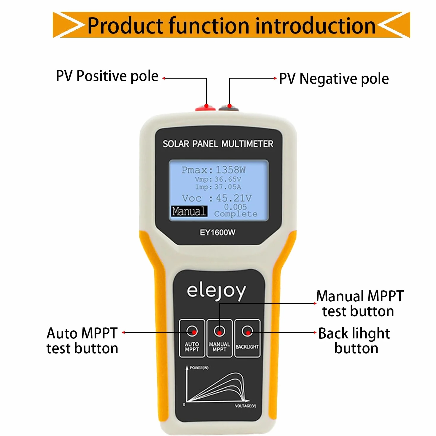 SolaMr 1600W Multímetro Fotovoltaico MPPT con LCD Claro, Inteligente MPPT Circuito Abierto Resolución de Problemas de Voltaje y Pruebas de Datos para Pruebas de Energía Solar Fotovoltaica -EY 1600W