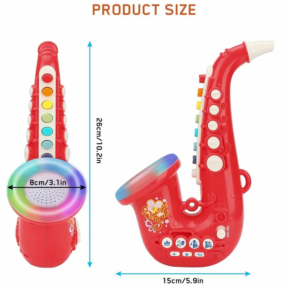 Saxofón de Juguete para Niños 8 Notas Plástico Instrumento Musical Educativo Portátil Rojo