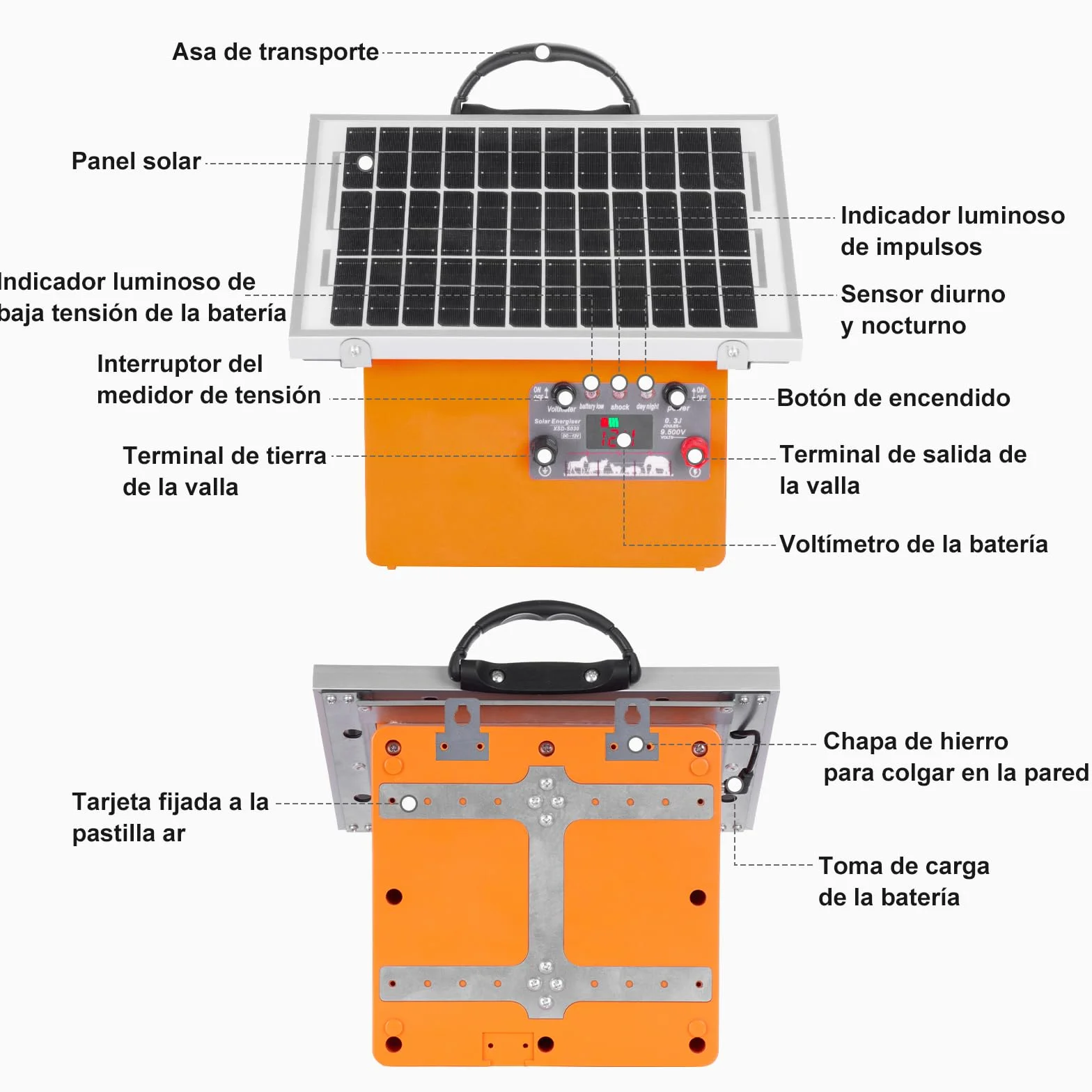 32KM Solar Pastor Electrico, 9,5 kV Pastor eléctrico Controlador para caballos, 0,5 J Valla eléctrica para cría de animales de pastor, para granja, pastoreo, jardín