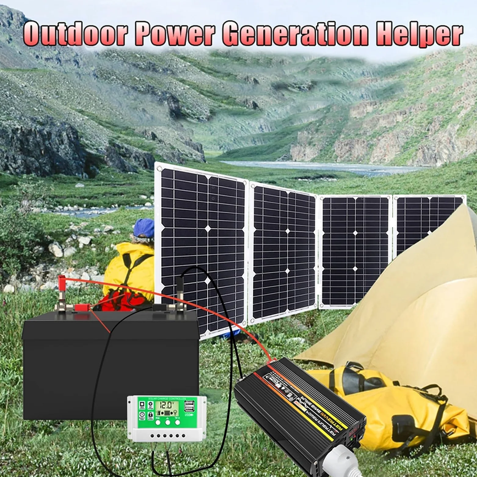 4000W/6000W Kit Solar Completo Con Inversor 100W Panel Y Controlador 50A | Panel Monocristalino Impermeable, Protección Múltiple De Circuitos, RV, Camping, Cabaña, Energía De Respaldo(4000W,12V-110V)
