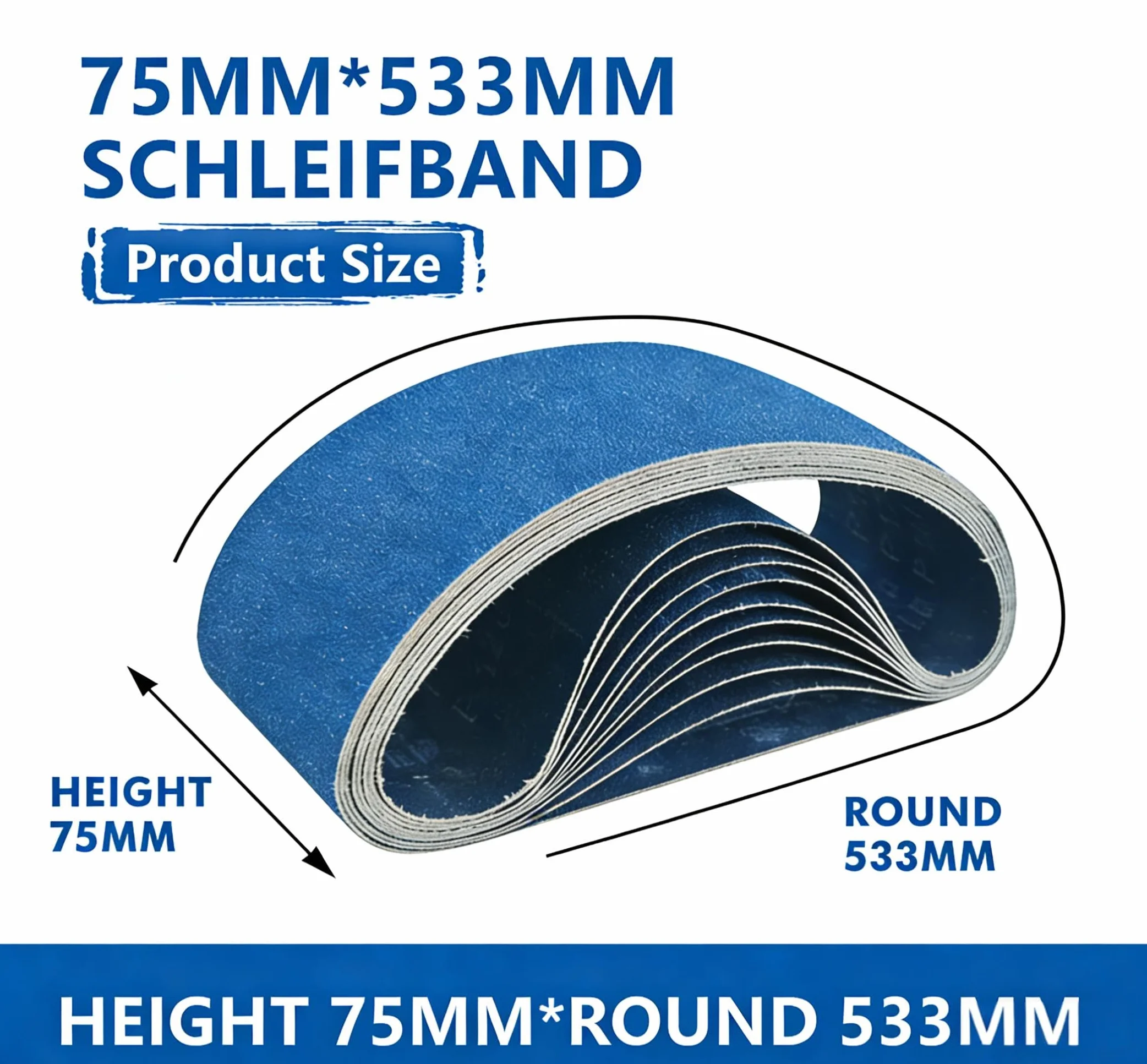 Bandas de Lija 75x533 mm Grano 240 para Lijadora de Banda, Pulido Madera y Metal