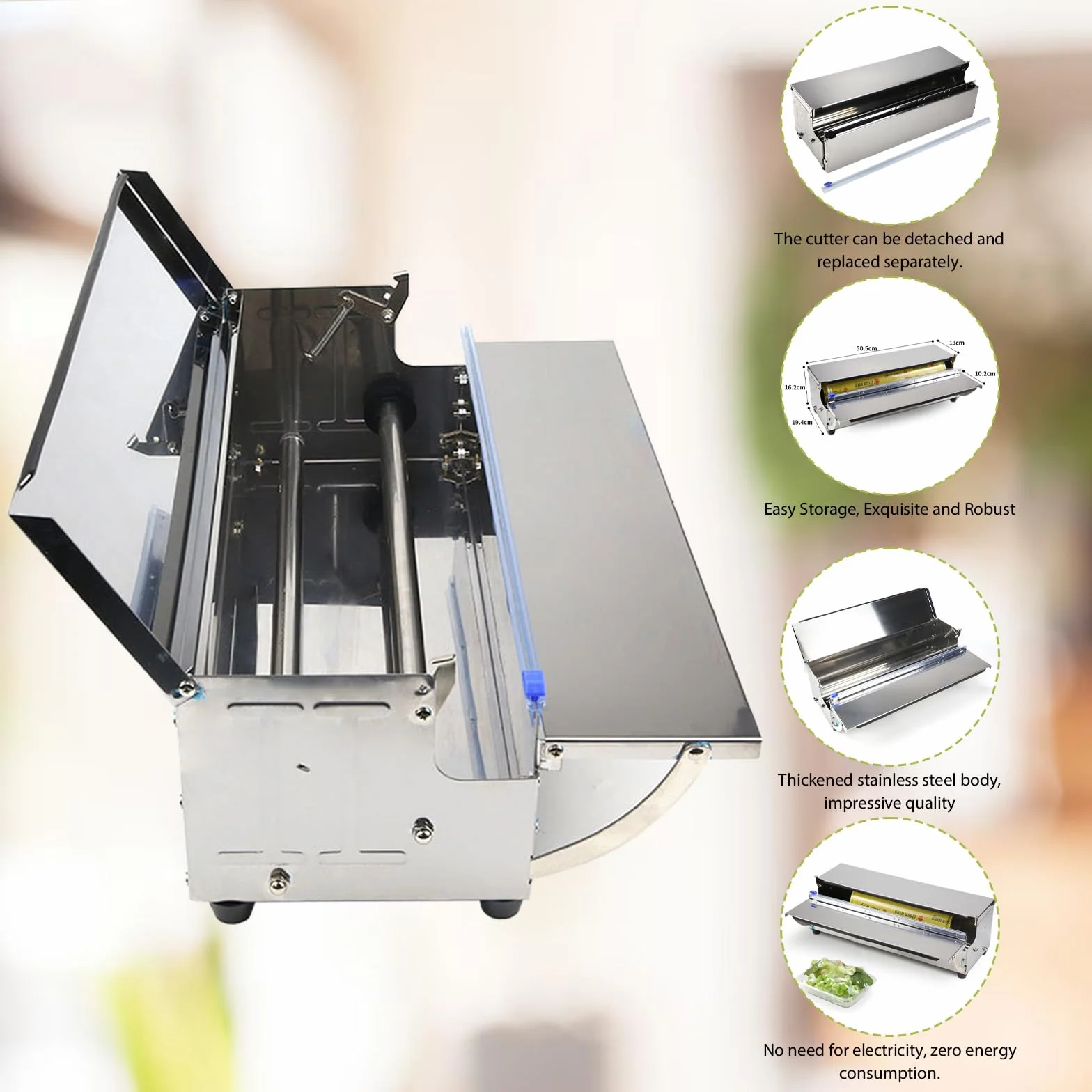 Dispensador de Papel de Aluminio de Acero Inoxidable 45 cm, a Prueba de Polvo, con 2 Cuchillas de Repuesto, Plegable