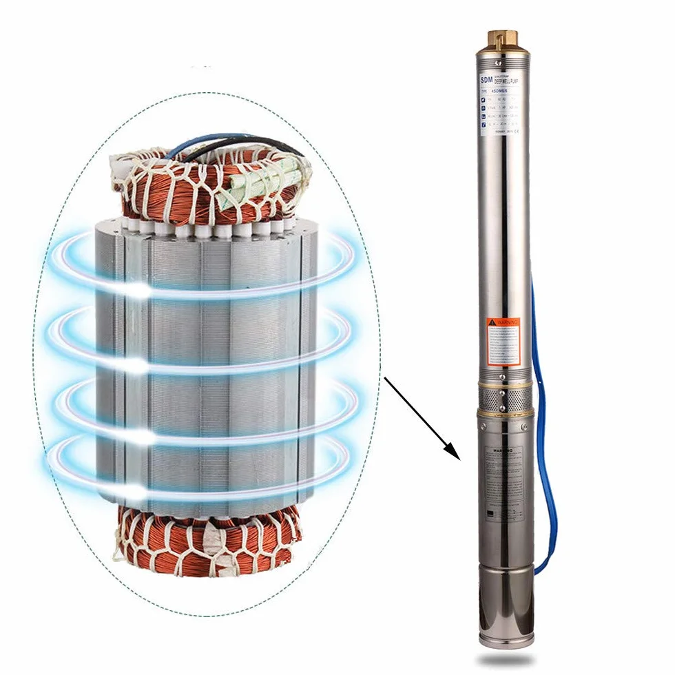 0,75Kw 1HP Bomba para Pozo Sumergible Flujo máximo 5,6m³/h Altura máxima de transporte 72m 236 pies Salida de 1.5" con cable de 65,6 pies para riego de agricultura de jardines industriale