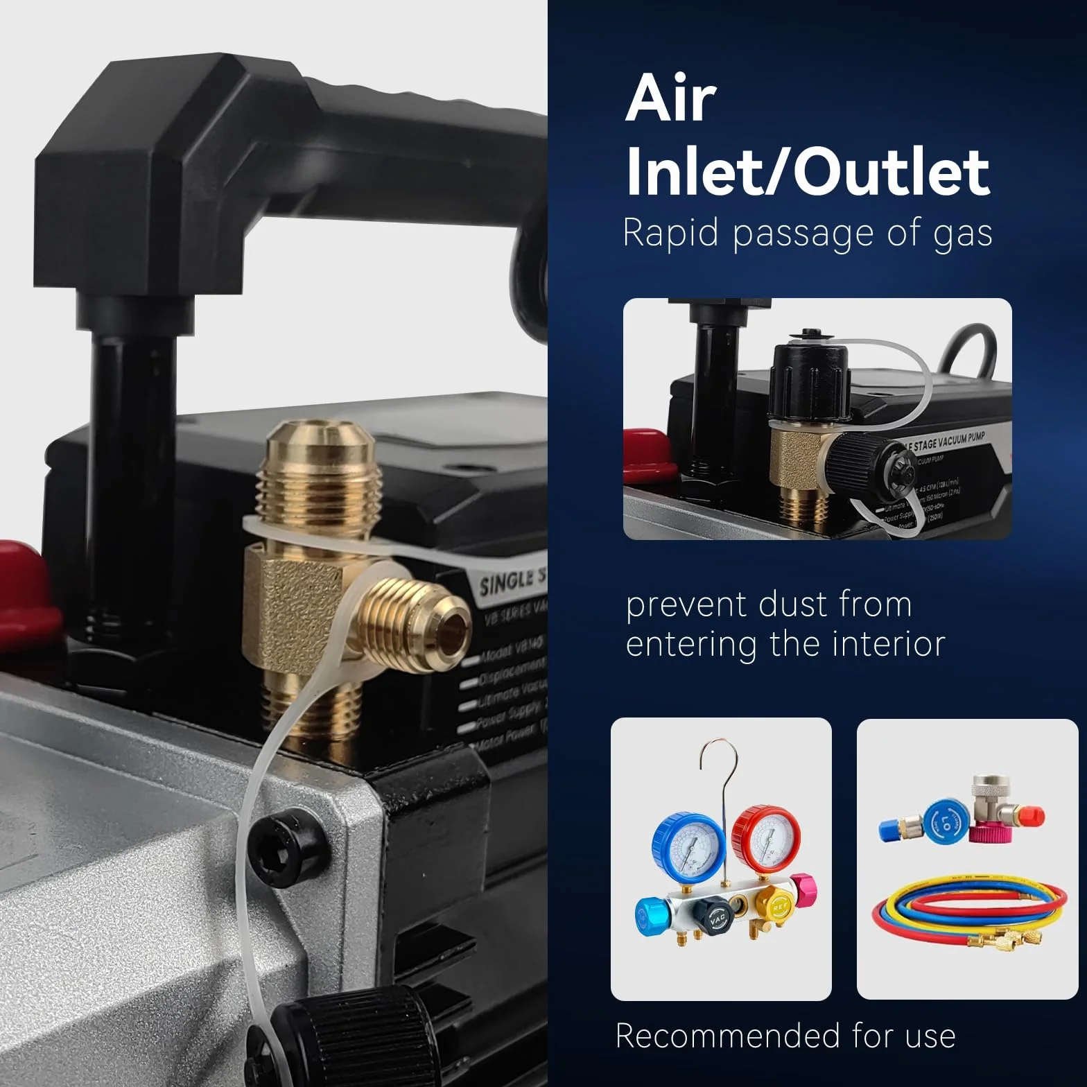 BACOENG 4,5CFM Bomba de Vacío, 1/3 HP Bomba de Vacío para Aire Acondicionado 1440r/min para HVAC AC Refrigerante Aire Herramienta