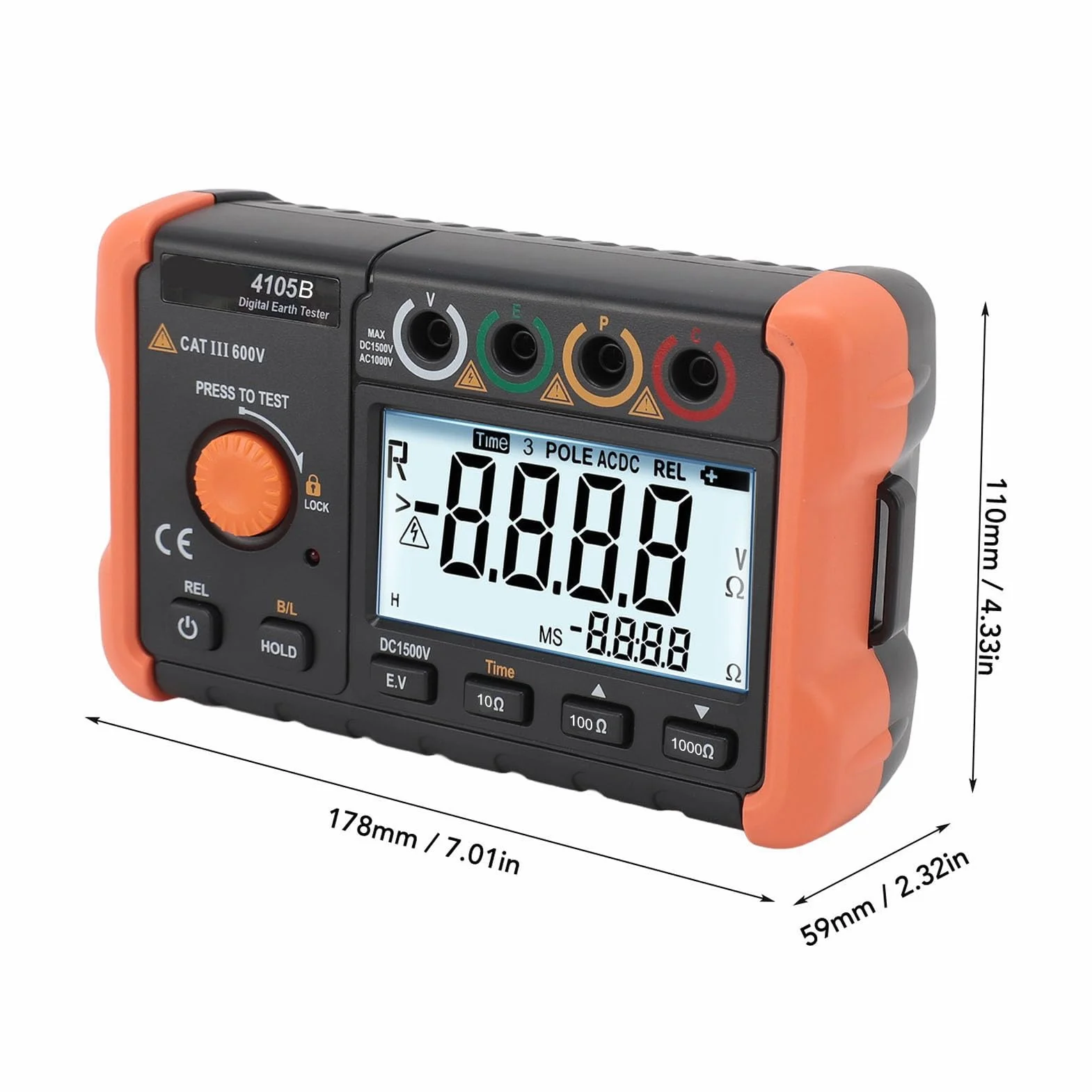 Medidor de Resistencia a Tierra, Probador de Resistencia Digital Medidor de Voltaje Multifuncional para Mantenimiento Eléctrico con Pantalla LCD Retroiluminada Diseño Pequeño y