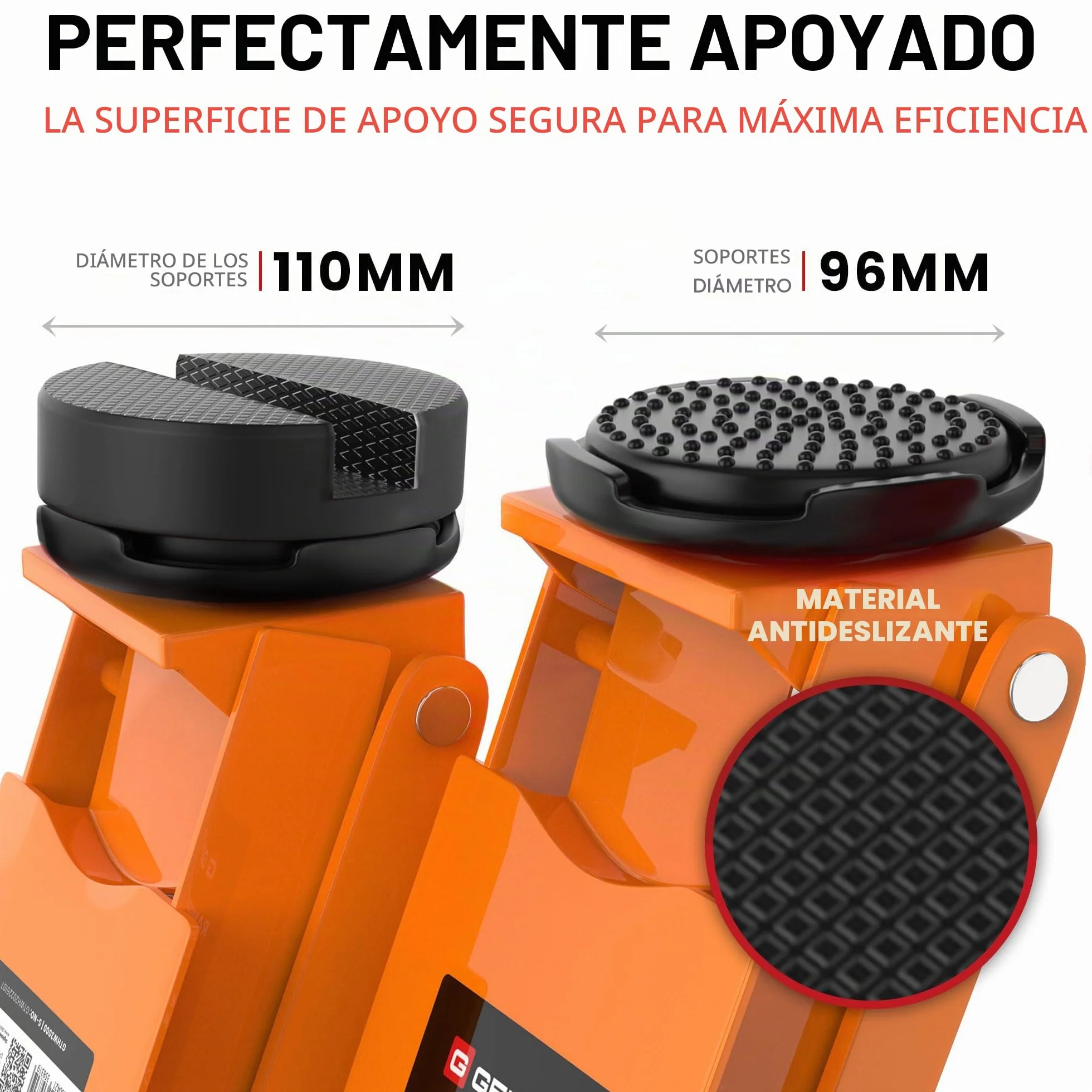 Gato hidráulico 3T de Perfil bajo 75-505mm con 2 Soportes de Goma – Elevador para Coche con Ruedas giratorias 360° – Naranja