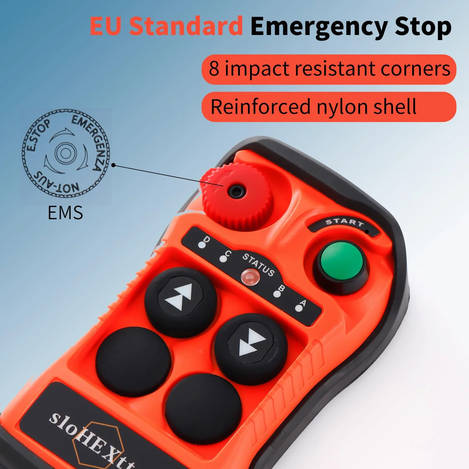 Control remoto industrial inalámbrico de 10 botones para grúa y polipasto eléctrico 28-465V | Mando radio para polipasto eléctrico de cadena y puente grúa, emisor y receptor con botón de parada de emergencia.