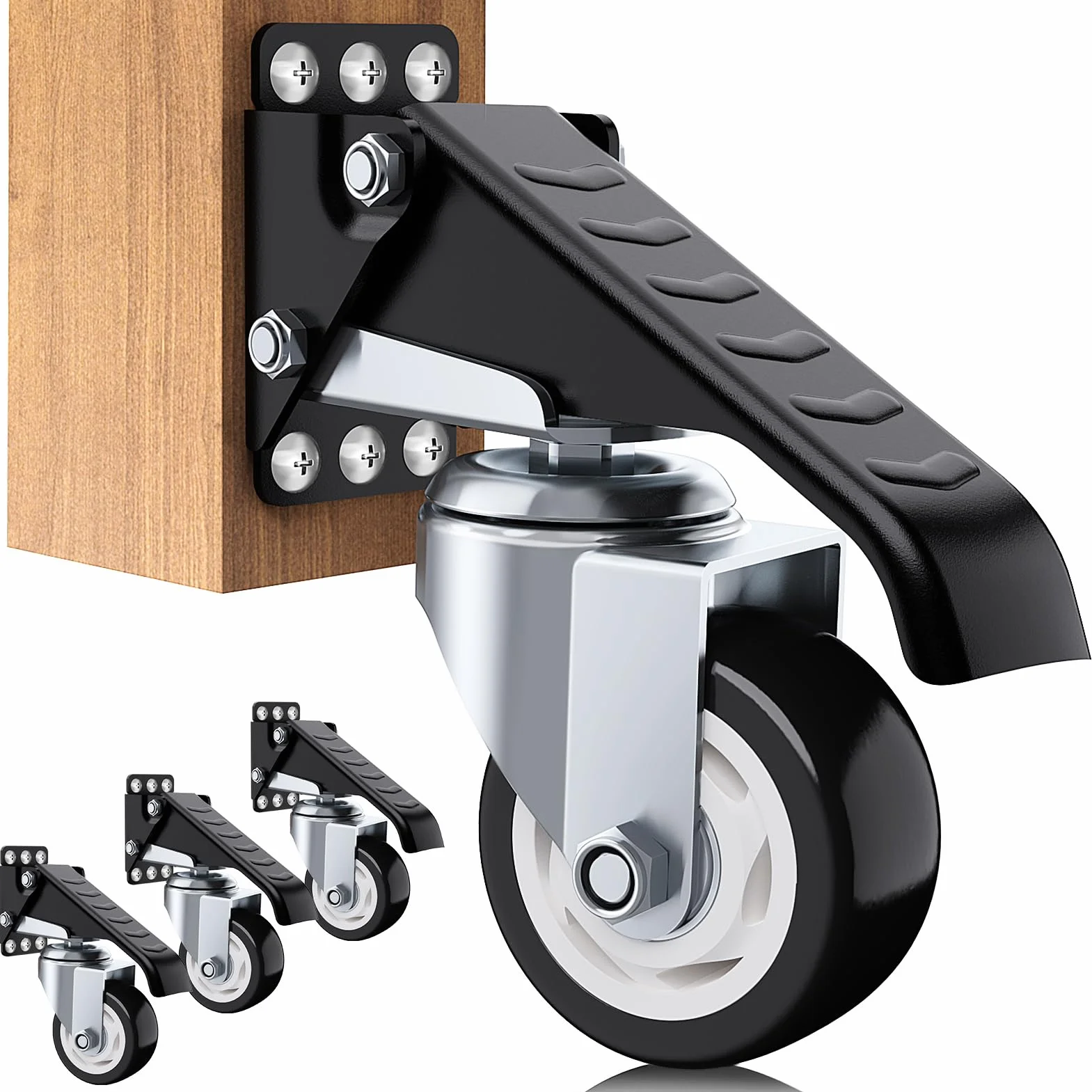 SOLEJAZZ Juego de ruedas para banco de trabajo, 400 kg, retráctil, acero, uretano, paquete de 4