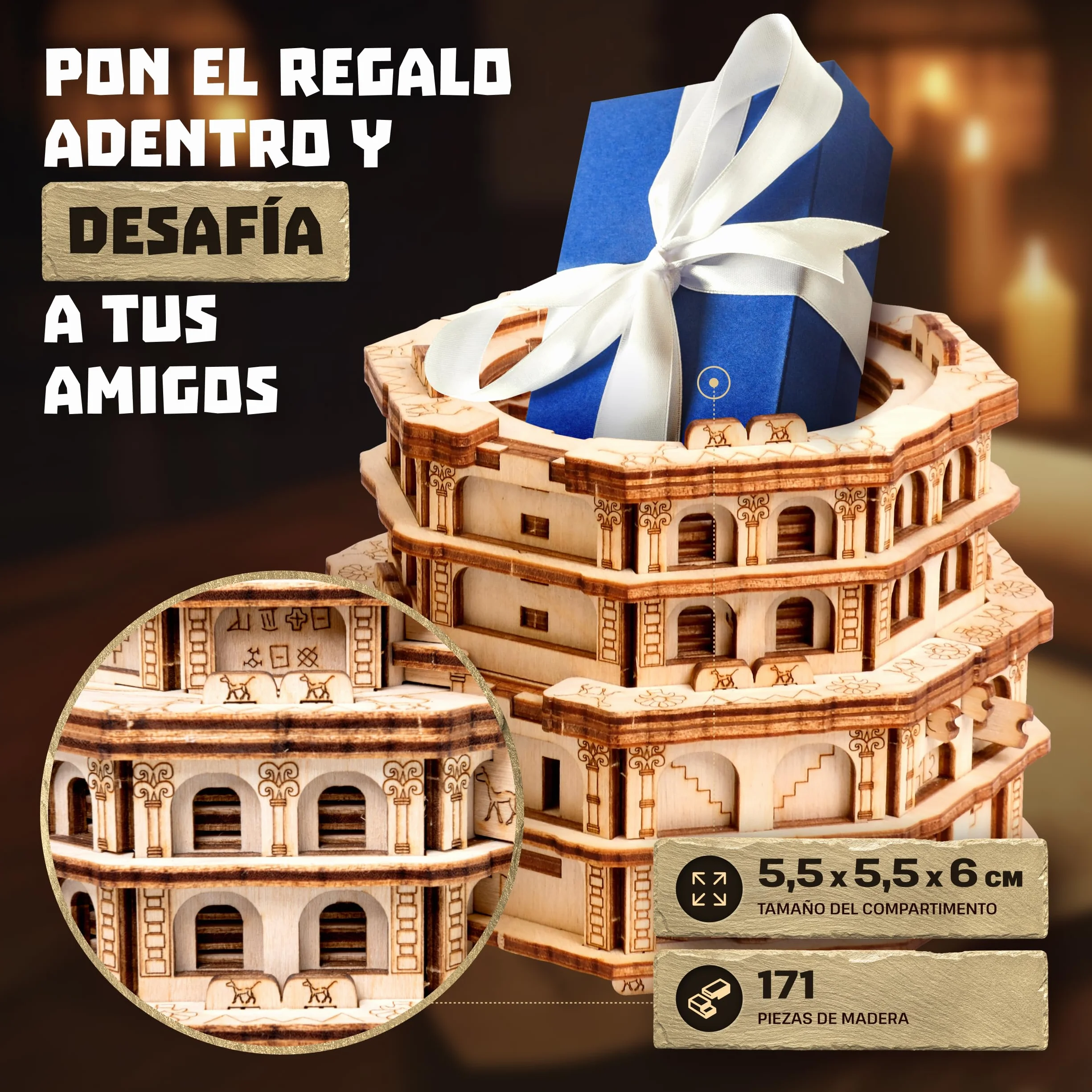 ESC WELT Quest Tower Caja Puzzle de Escape 3D Rompecabezas Desafiante para Adultos Juego Eco-amigable de Madera con Compartimento Oculto