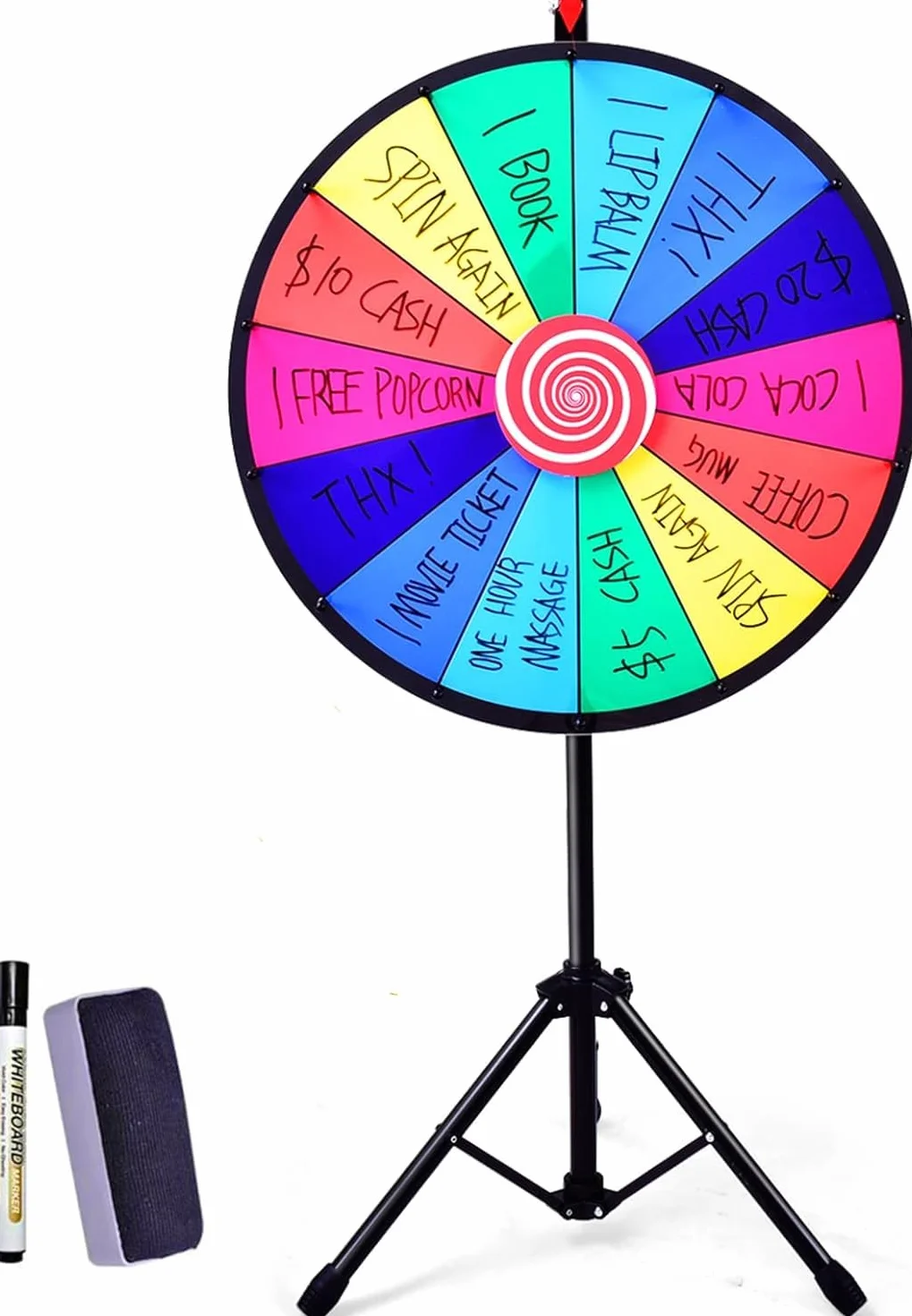 RELAX4LIFE Ruleta de la Suerte 60 cm 14 Ranuras Altura Ajustable 111-167 cm Rueda de la Fortuna con Soporte de Metal Desmontable