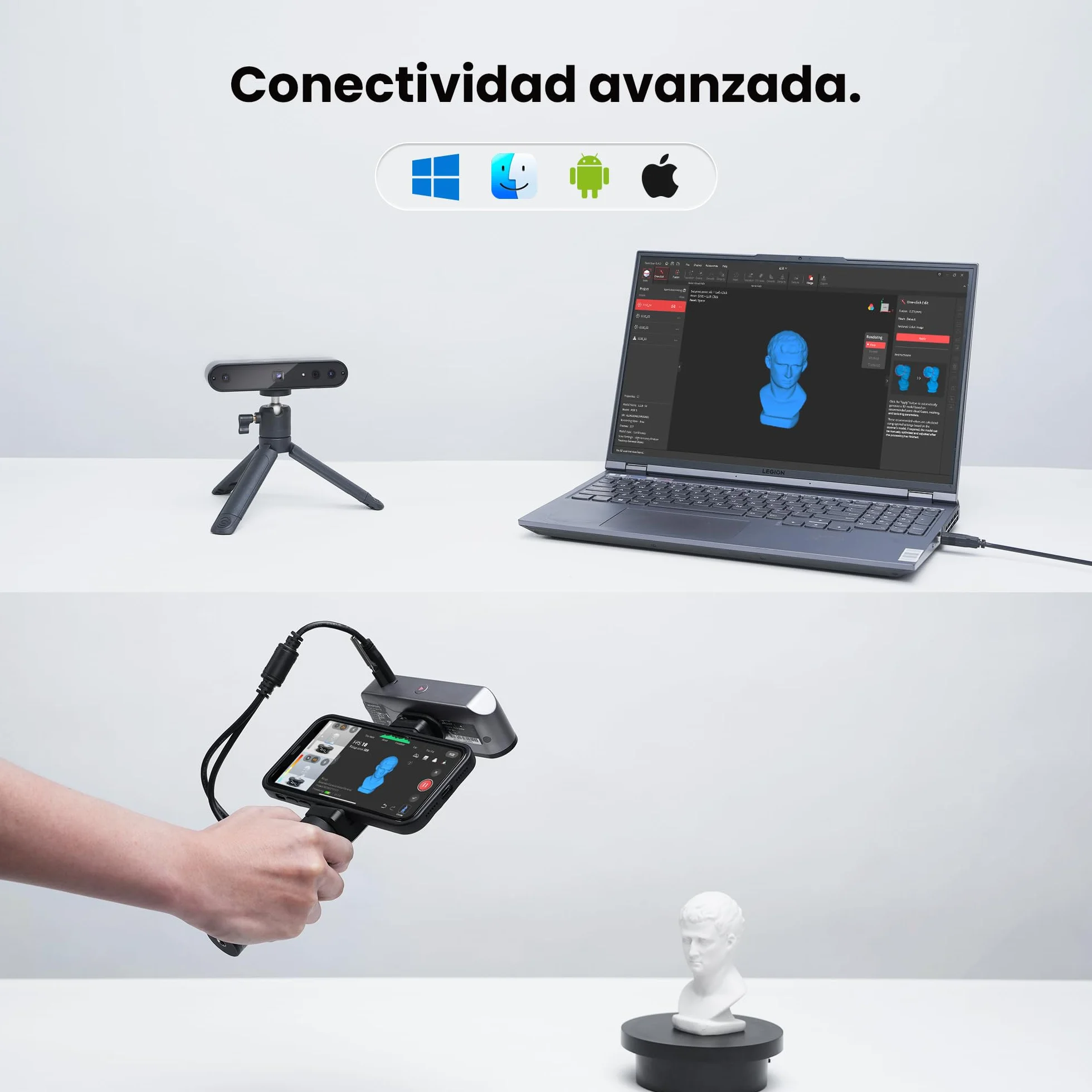 Revopoint INSPIRE 3D Scanner para impresión 3D portátil, escáner de modelo 3D con velocidad de escaneo de hasta 18FPS y precisión de 0.2mm, escaneo en color completo compatible con Android/iOS/Mac/Win