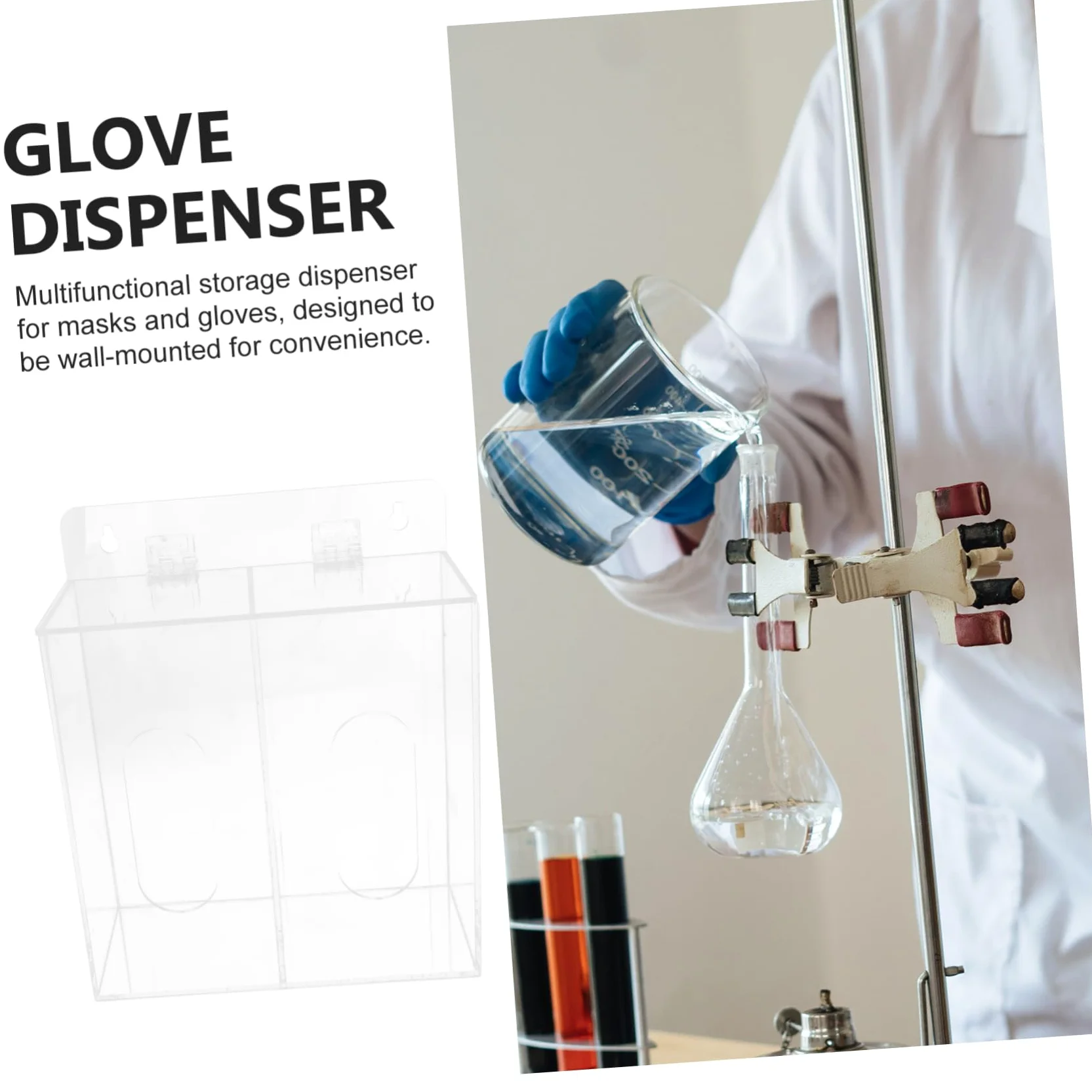 Dispensador para Almacenamiento Multifuncional con Dos Compartimentos de Acrílico de Guantes y Diseño Ahorrador de Espacio Montado en Pared para Laboratorios