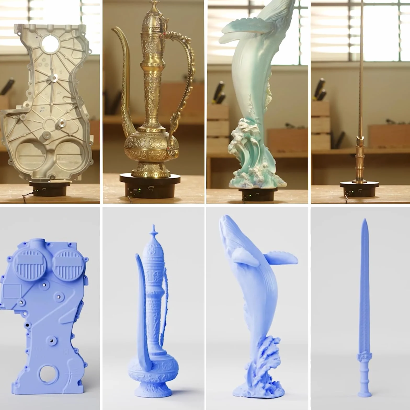 Revopoint Escáner 3D Inspire para impresión 3D, precisión de 0,2 mm, velocidad de escaneo de 18 FPS, modelo 3D portátil, escaneo estable con IMU, escáner 3D de infrarrojos con plato giratorio