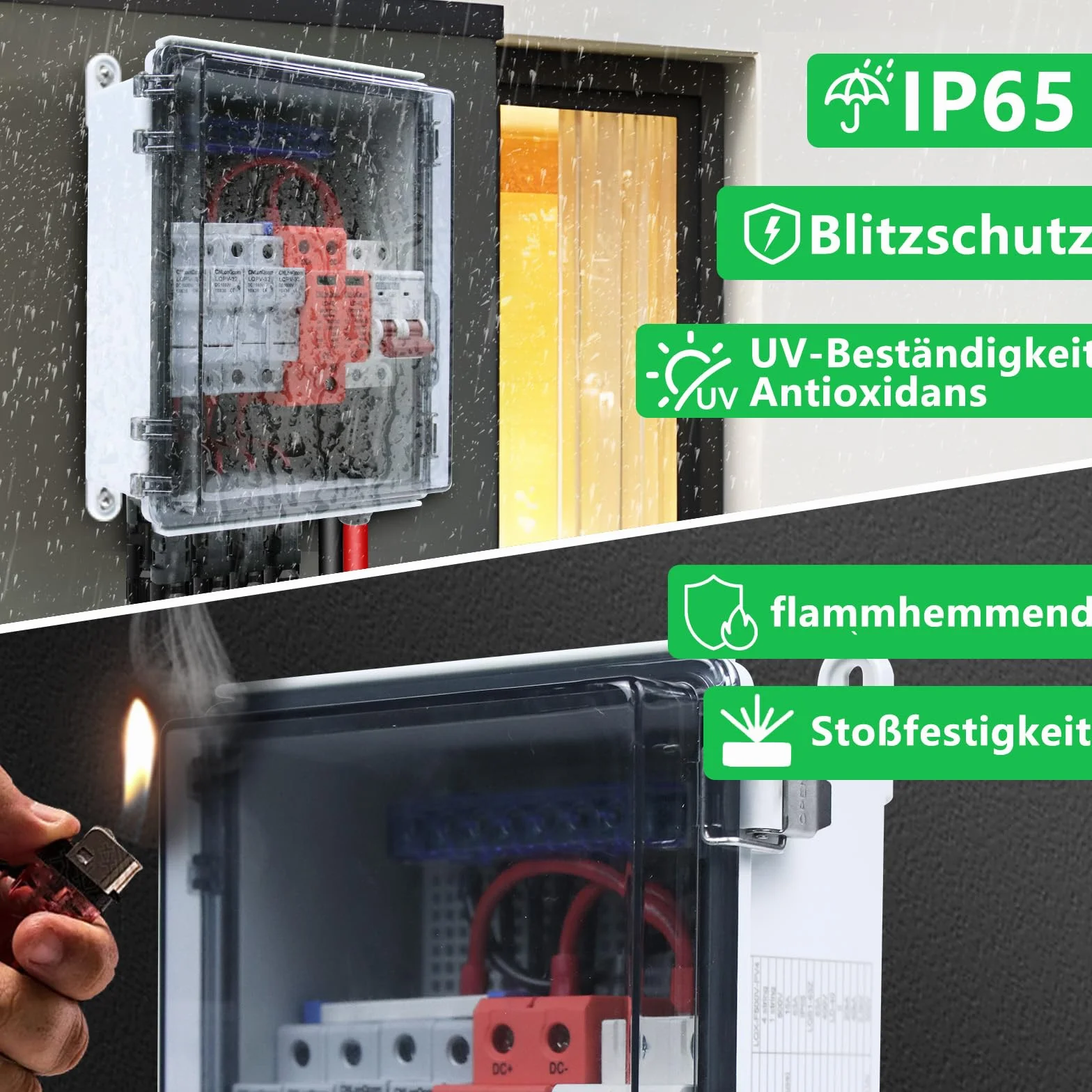 Protección contra sobretensiones PV caja de fusibles CC interruptor de protección contra rayos módulos 4 cuerdas 4 en 1 salida DC 500 V 20-40 KA con IP65 caja de conexiones impermeable para