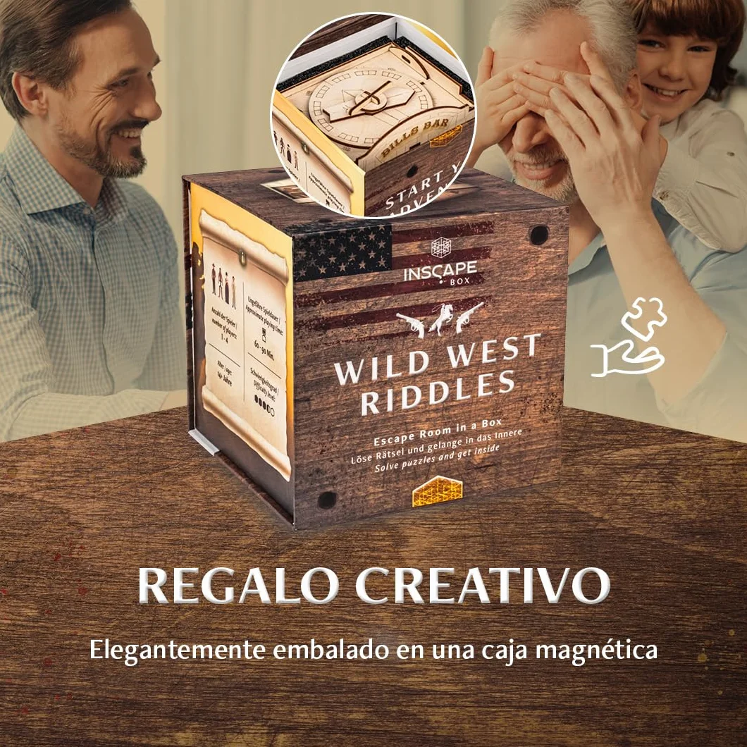 INSCAPE Wild West Riddles Caja de Rompecabezas de Madera Puzzle Box Escape Room Juego Adultos Niños 3D