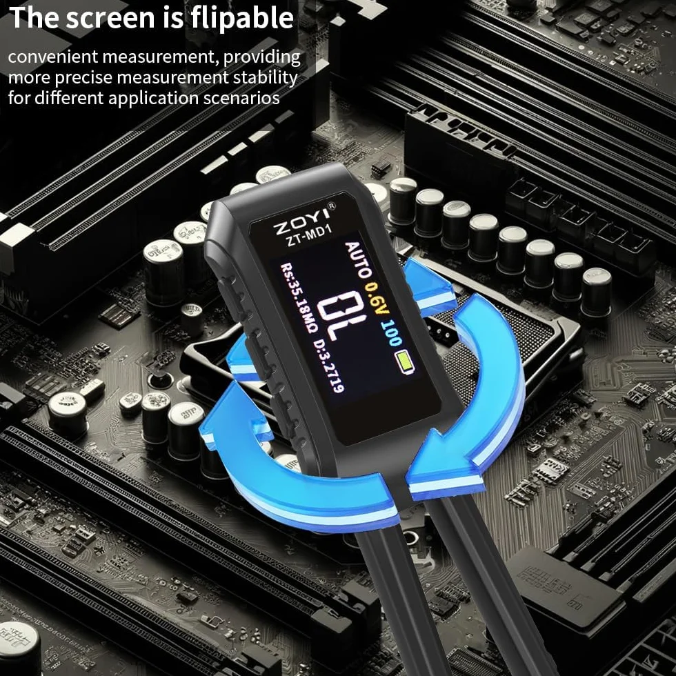 Puente de pinzas digitales inteligentes LCR ZT-MD1 Pantalla OLED para comprobador de componentes SMD ESR 9999 Conteo Condensadores Voltaje Frecuencia Diodo con 0,5% de precisión Multímetro digital