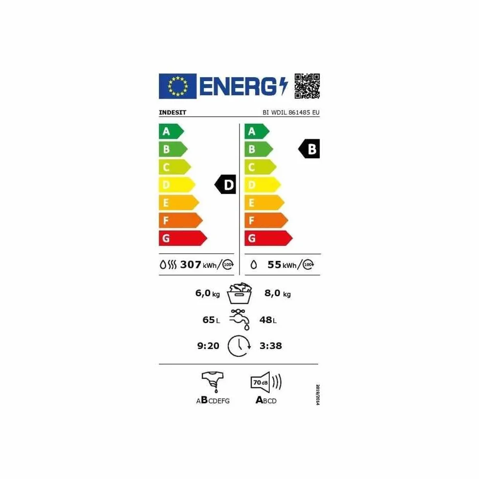 Indesit Lavadora secadora empotrable BIWDIL861485EU 8 kg 6 kg