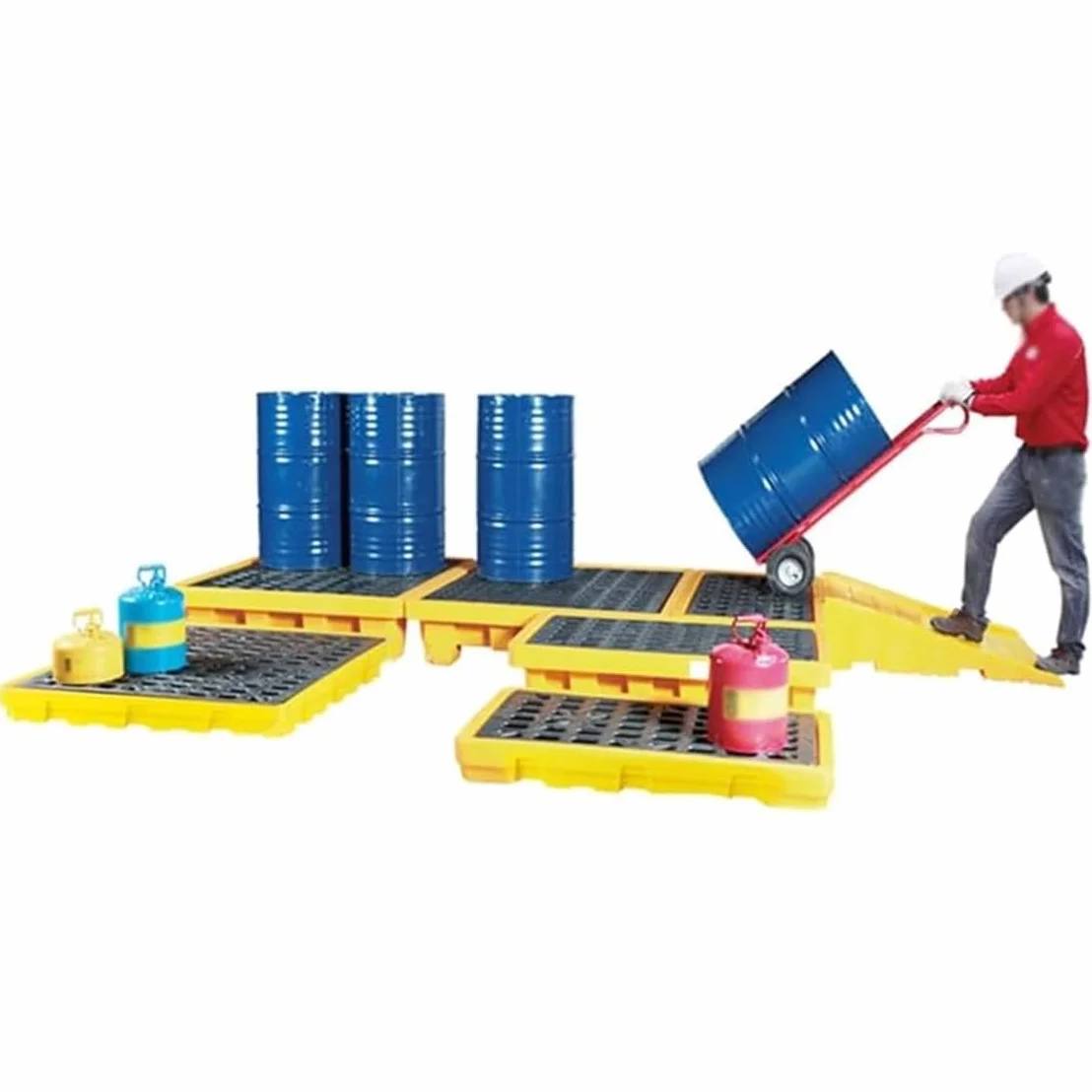 Plataforma antiderrames, plataforma de contención de derrames con salida de drenaje, tarimas antiderrames modulares apilables, bandeja modular para cubos de pintura apilables,66x66x15cm