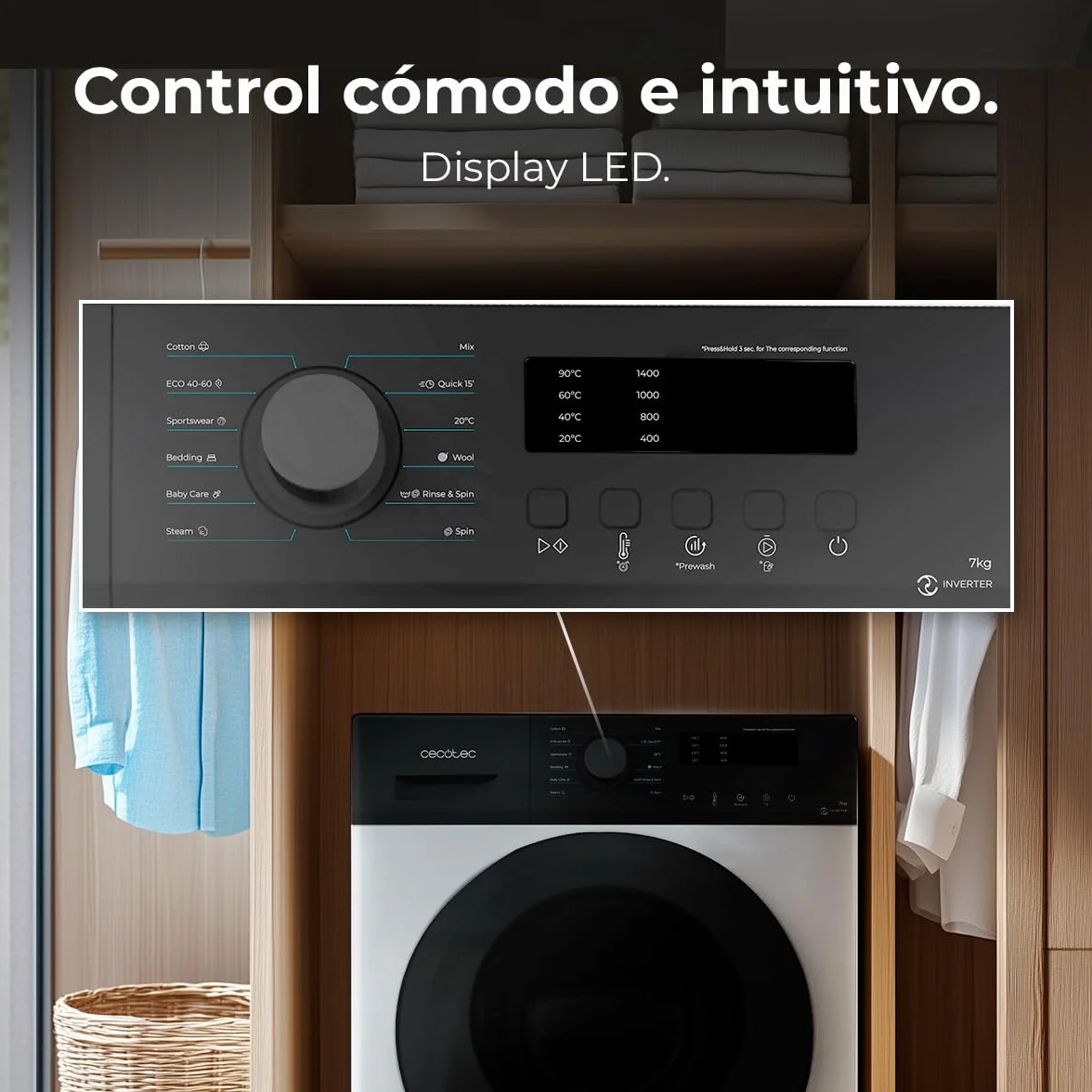 Cecotec Bolero Dresscode 7150 Lavadora Carga Frontal 7 Kg 1400 RPM Inverter A