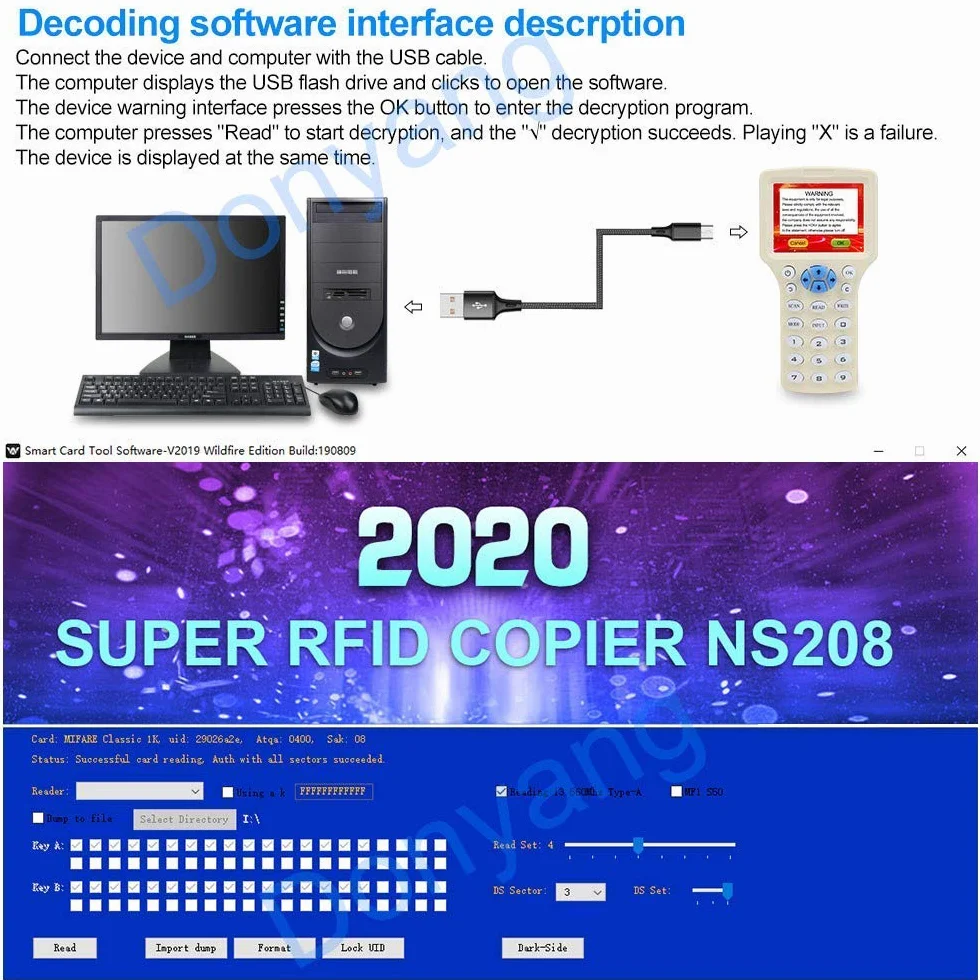 CIFY Copiadora Programadora de Tarjetas HID ID IC, Lector NFC, 10 Frecuencias 125 KHz 13,56 MHz RFID Access Writer Reader Duplicador, USB, 10 Tarjetas T5577 UID
