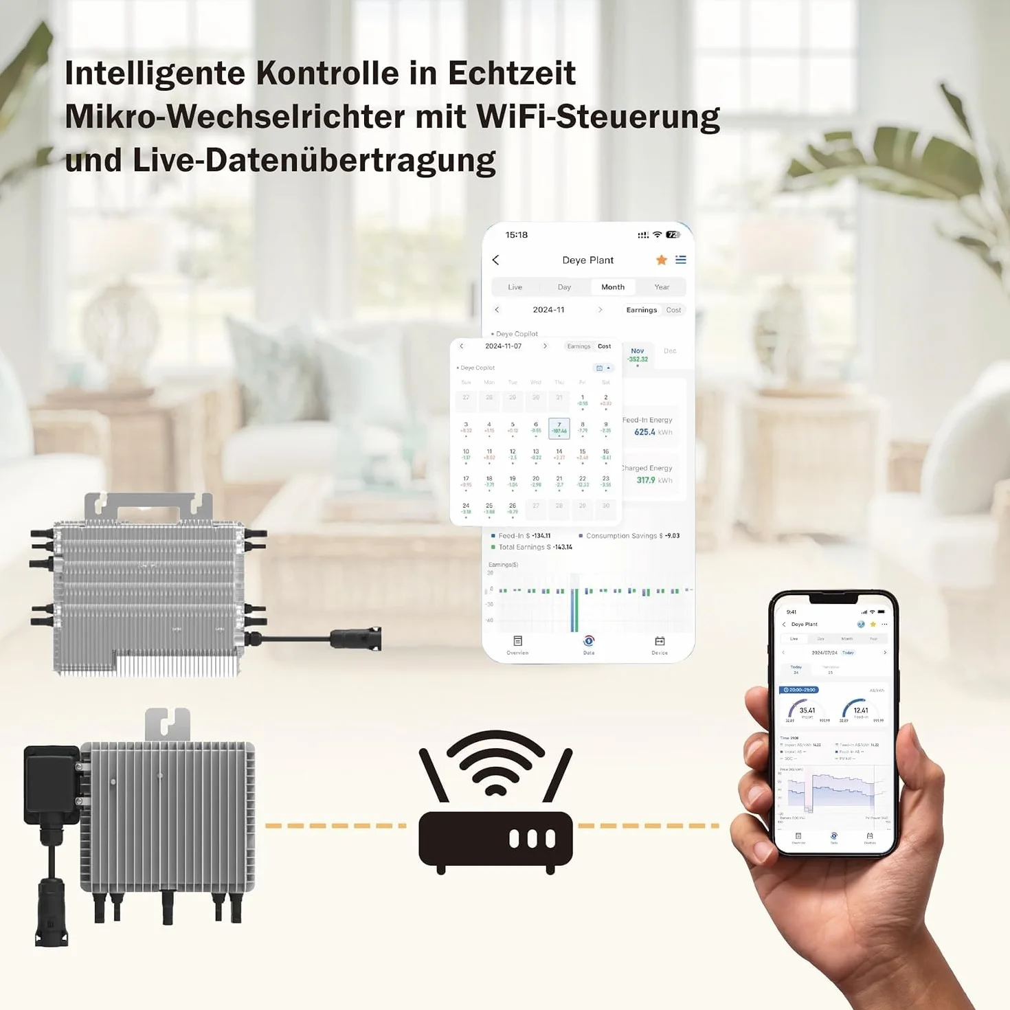 Deye SUN-M200G4-EU-Q0 - Microinversor de corriente (2000 W, 4 MPPT, IP67, compatible con VDE, con Ralais Solar PV con cable Schuko de 5 metros para centrales de balcones