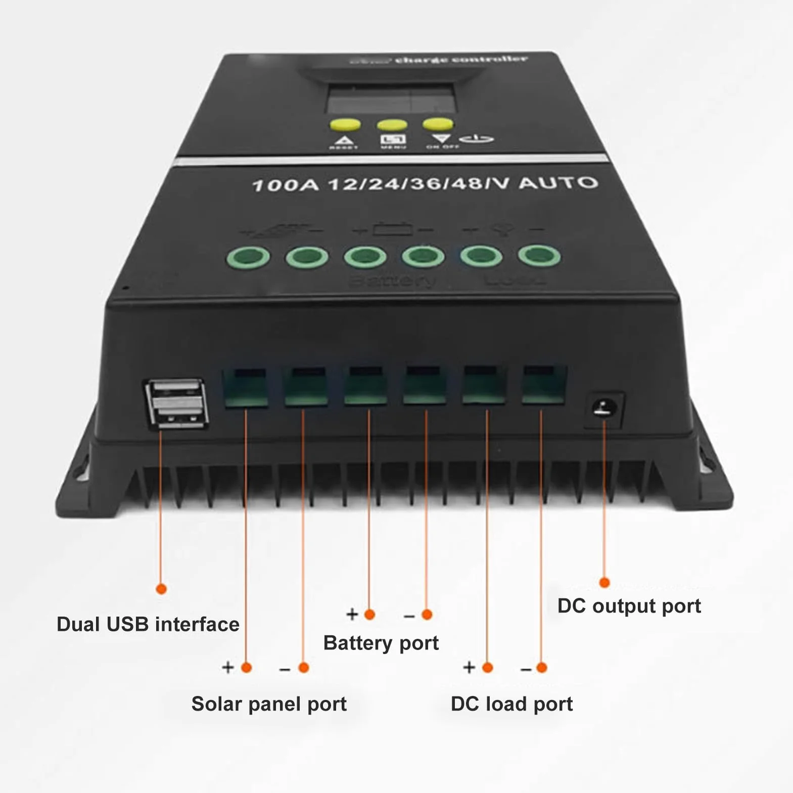 Controlador de Carga Solar MPPT 100A 12V 24V 36V 48V Identificación Automática Controlador de Carga del Regulador Solar USB Dual con Pantalla LCD