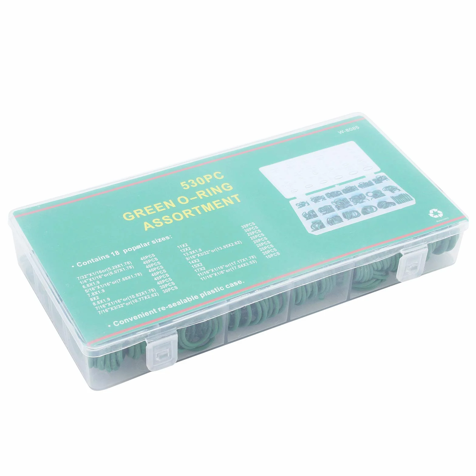 Juego de Aros Tóricos 530 Pcs 18 Tamaños Kit de Juntas de Goma para Aire Acondicionado de Coche