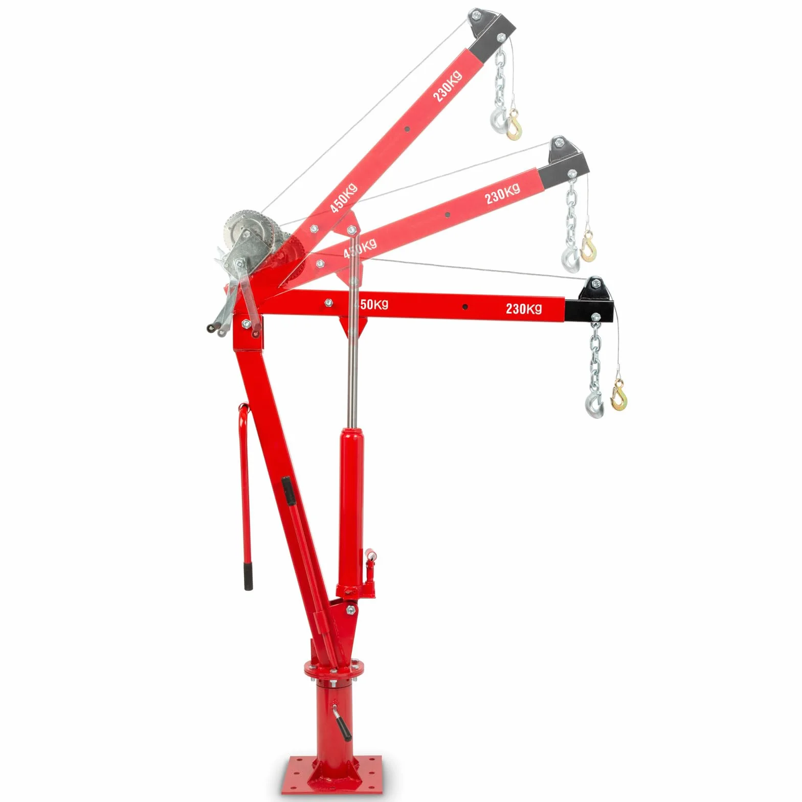 EBERTH Grúa pick-up 450 kg de capacidad de carga, cabrestante de cable, corona giratoria de 360°, base sólida para montaje en el suelo, plegable, grúa remolque con 1750 mm de altura de elevación