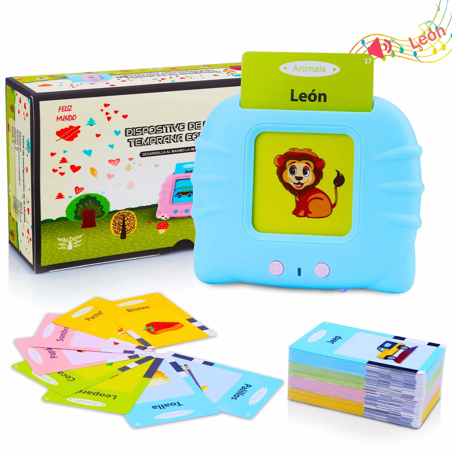 Tarjetas Flash Parlantes Juguetes de Aprendizaje 1-6 Años 112 Hojas 224 Español Palabras Juguetes Educativos Audibles Recurso Preescolar Electrónico Azul