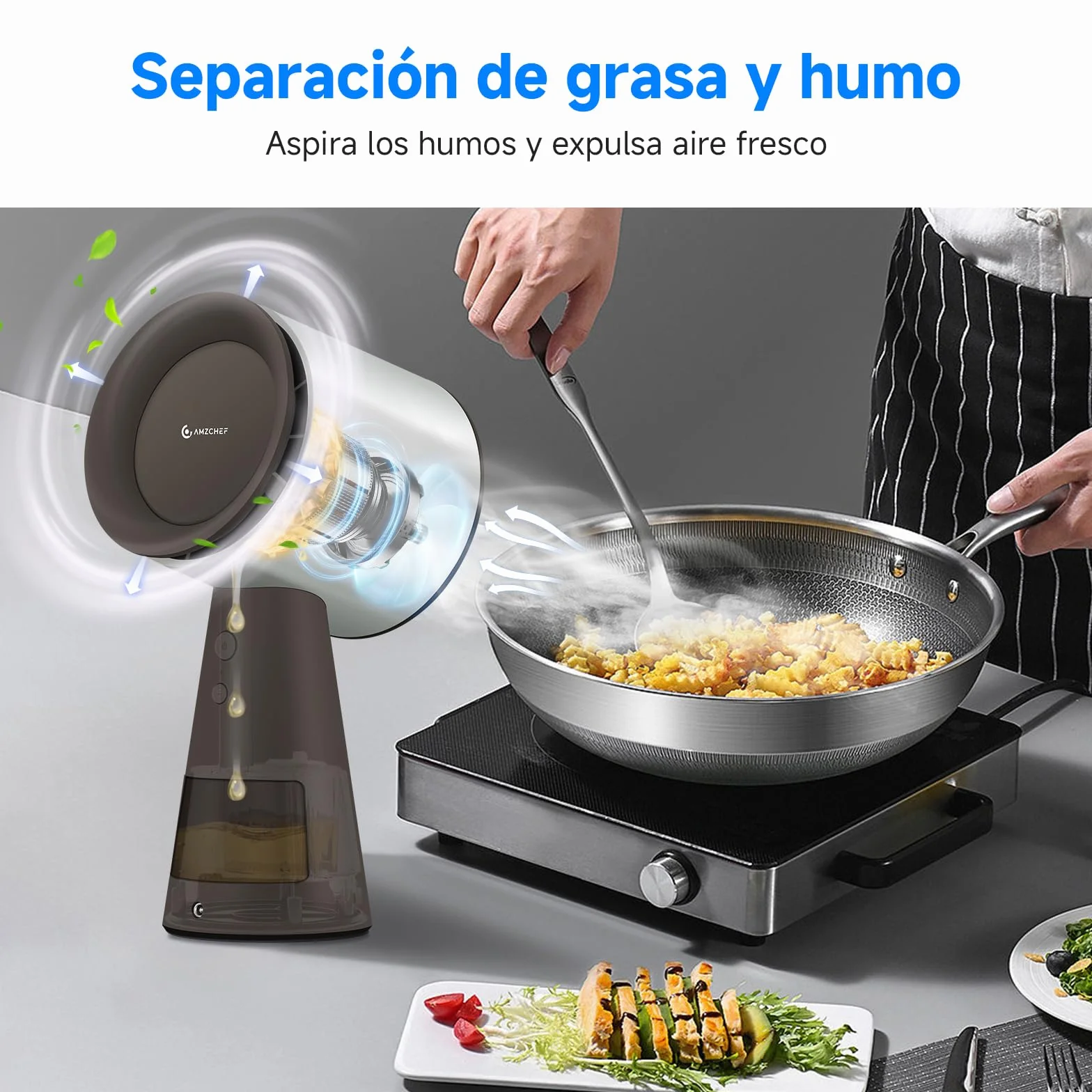 AMZCHEF Campana extractora portátil 120 m³/h 3 velocidades bajo ruido marrón