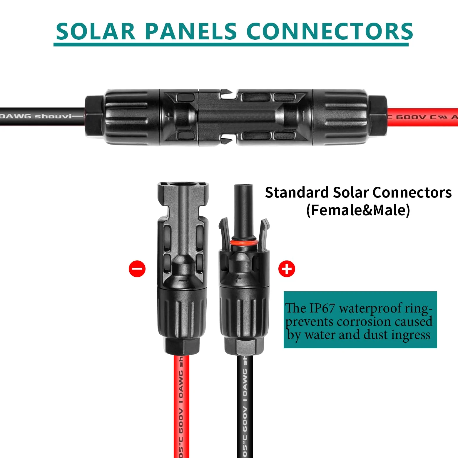 Cable de cobre estañado XT60i de 10 AWG a conector de panel solar, cable de extensión de 50 pies – Cable solar a XT60i resistente para baterías RC, drones, sistemas de energía solar y aplicaciones de
