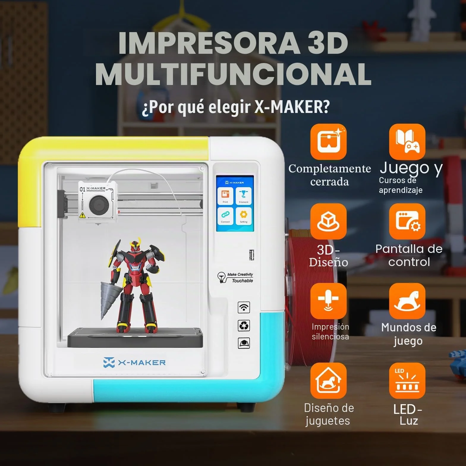 X-Maker - Impresora 3D con aplicación de diseño, totalmente cerrada, aplicación de diseño de IA, amplia colección de plantillas de juguetes 3D, con más de 15 módulos de diseño mini 3D, cambio rápido