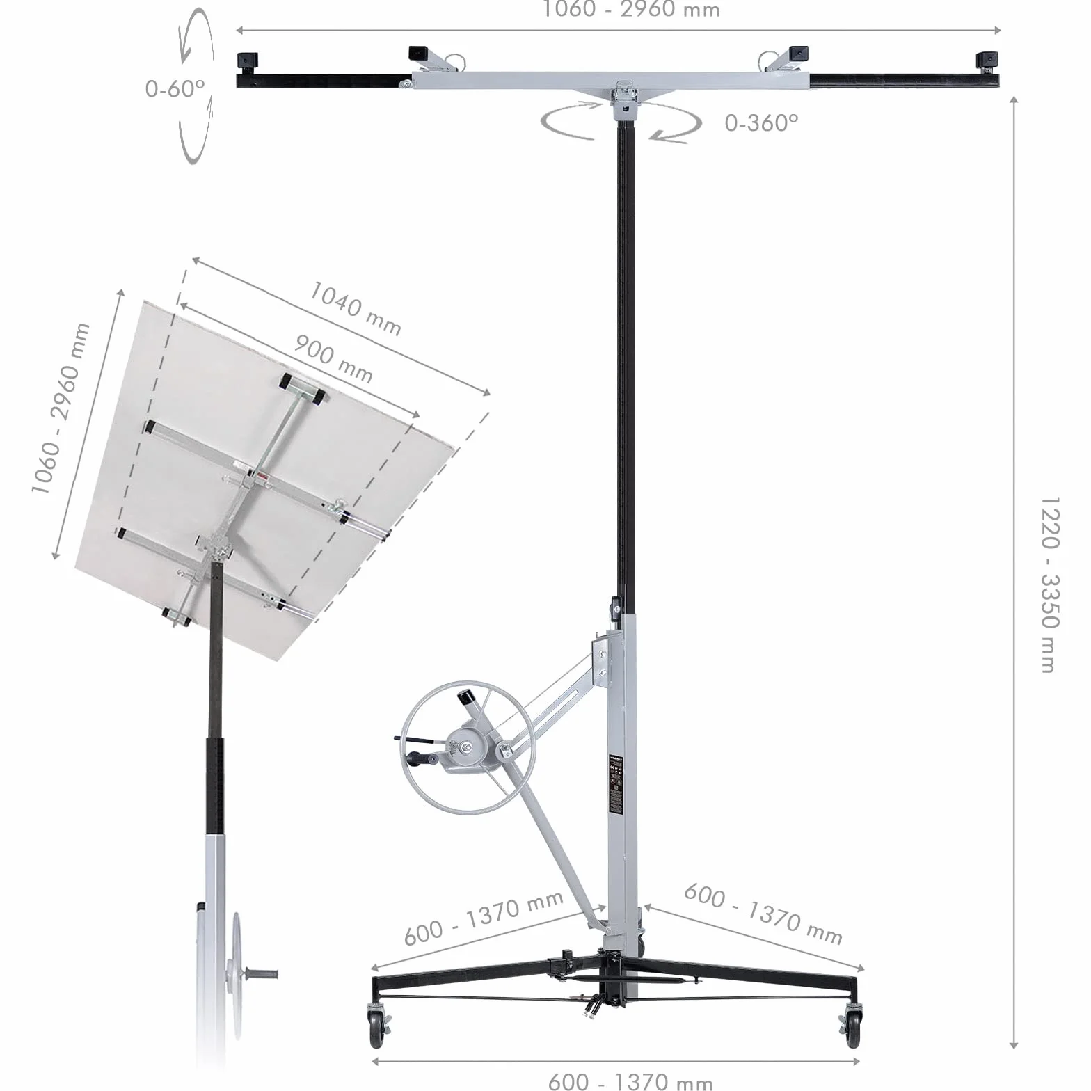 Werku WK602150, Elevador Paneles-Placas Horizontal-Vertical, Calidad Profesional, Normativas EN14194 y EN ISO 12100, Carga Max 68 Kg, Altura Max 3.35 M