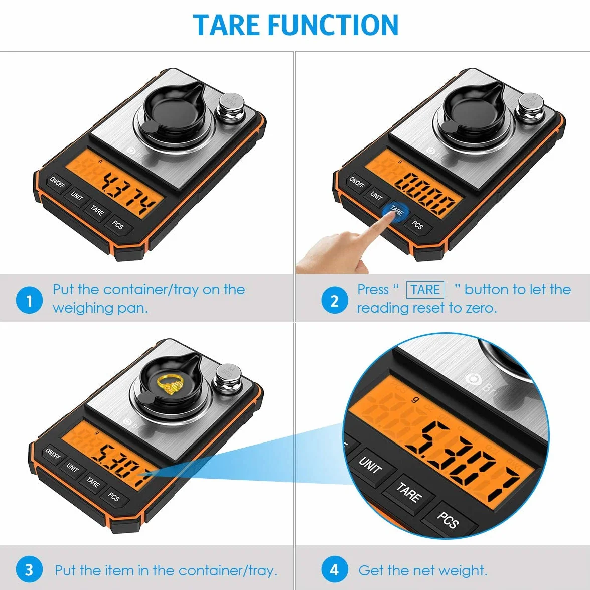 Brifit Báscula de Precisión Digitale, 50g/0.001g Balanzas de Portátiles con Peso de Calibración de 50g, Pinzas, Plato de Pesaje (Batería Incluida, Naranja)