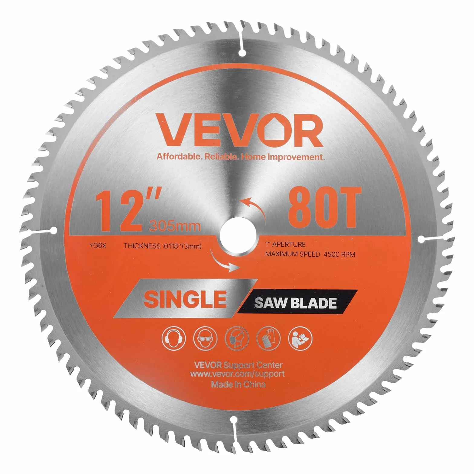 VEVOR Hoja de Sierra Circular 305 mm 80 Dientes Aleación 25,4 mm Mandril