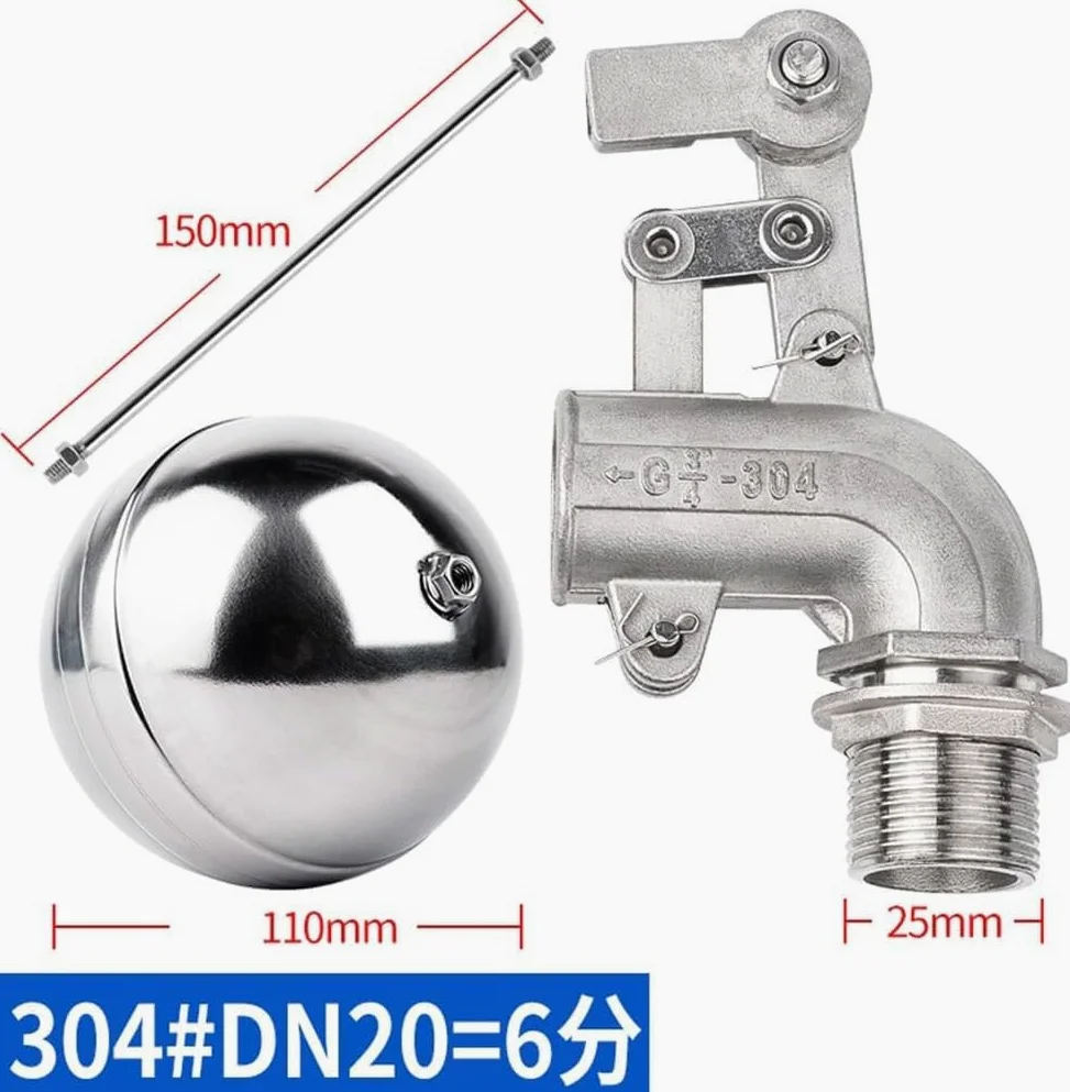 Válvula de Bola de Acero con Flotador, Válvula de Bola Flotante con Codo de 90 Grados Ajustable de Acero Inoxidable 304, 0,5-1,5 Pulgadas(0.75 Inch)