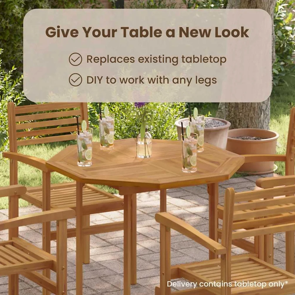 vidaXL Tablero de Mesa Octogonal de Madera Maciza de Teca 90x90x2,5 cm, Superficie de Mesa, Tablero de Mesa de Repuesto, Tablero de Muebles de Madera