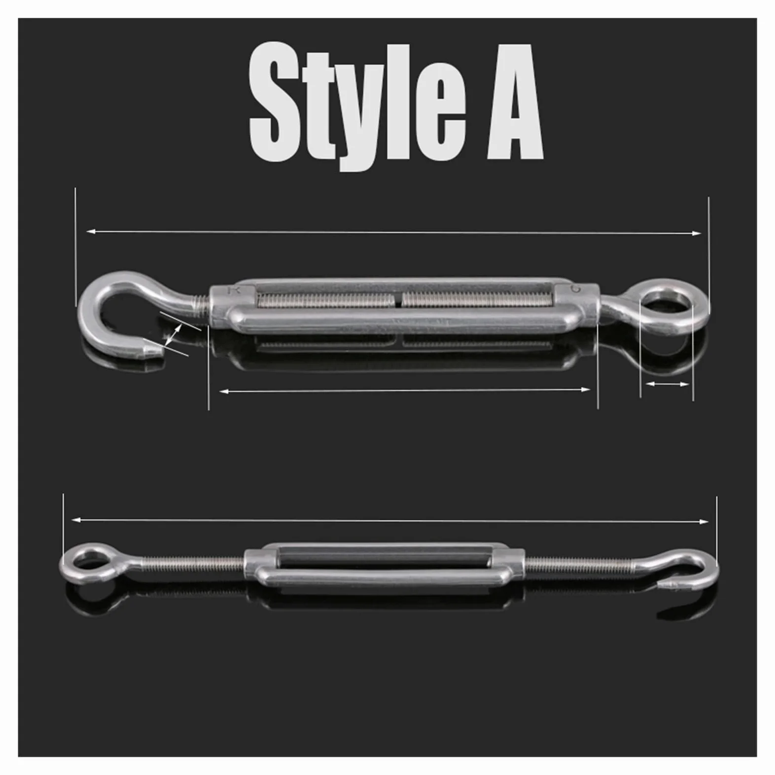 Tensor de alambre de tensor, tensor de alambre de cerca, tensor de cuerda, gancho y ojo de acero inoxidable 304 Tensor de cuerda de alambre Tensor Perno Gancho Aparejo Tornillo de ojo M5 M6 M8 M10 M12