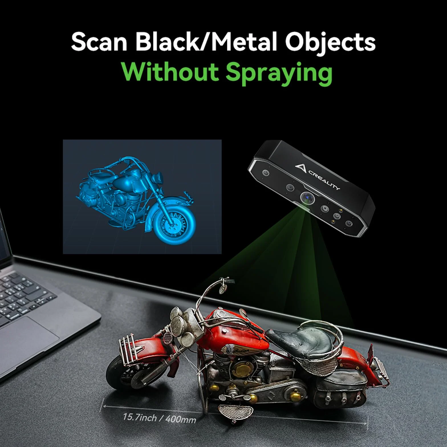 Creality CR-Scan Otter Escáner 3D, escaneo antivibración, Cuatro Lentes de precisión de 0,02 mm, escáner 3D portátil de Alta Velocidad de 20 fps para Objetos pequeños y Grandes de 10 a 2000 mm