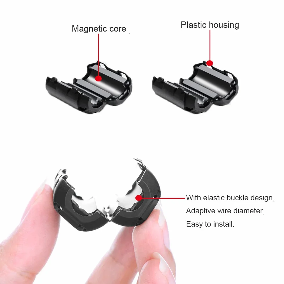 3 Piezas Núcleo de Anillo de Ferrita Clip de Cable Supresor de Ruido EMI RFI Filtro de Alta Frecuencia 13 mm Diámetro Interior