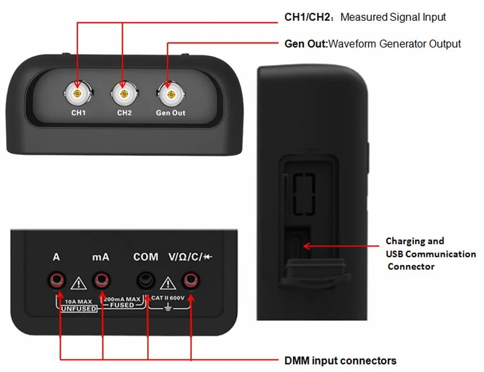 Hantek 2D72 3 en 1 Digital Osciloscopio Generador de forma de onda Multimetro USB Portátil 2 canales 70 MHz 250MSa/s Multifunción Ensayador