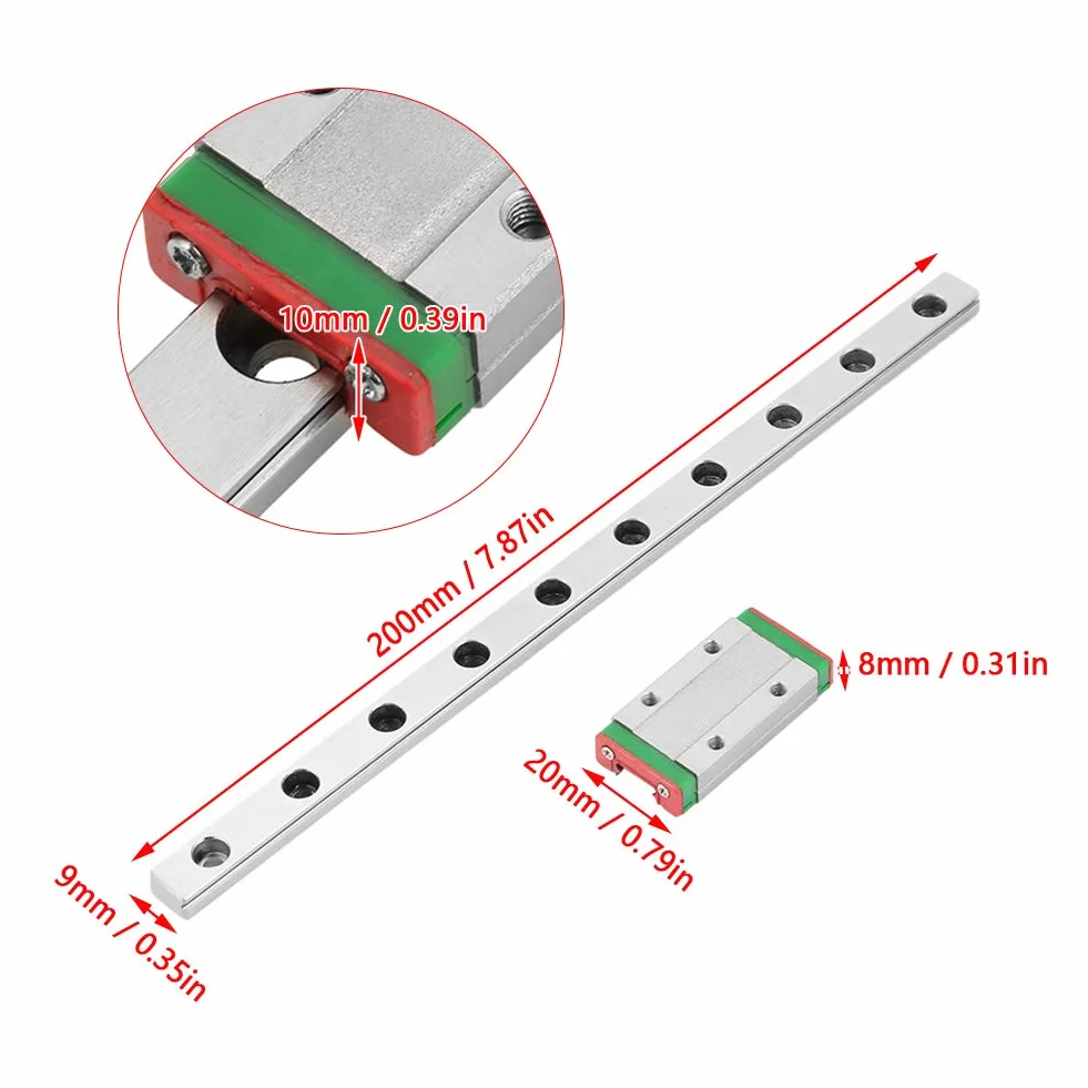 Carril guía lineal en miniatura LML9H 200 mm, 9 mm, bloque deslizante, movimiento lineal compacto, 4 contacto
