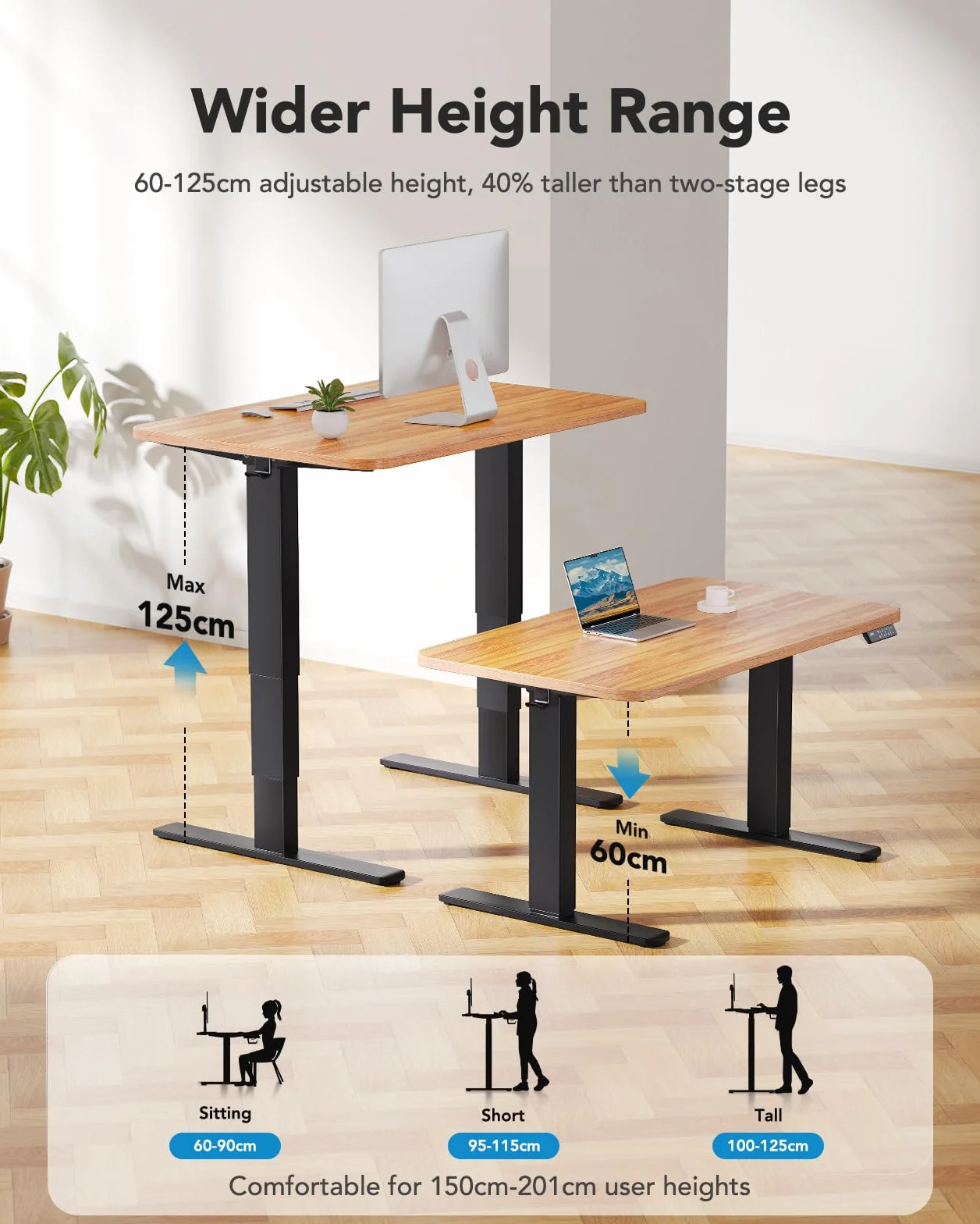 HUANUO Estructura de Escritorio de Altura Ajustable con Dos Motores, Patas de Mesa de 3 Niveles, Altura Regulable para hogar y Oficina, Acero Resistente, Capacidad de Carga de 120 kg, Controlador de