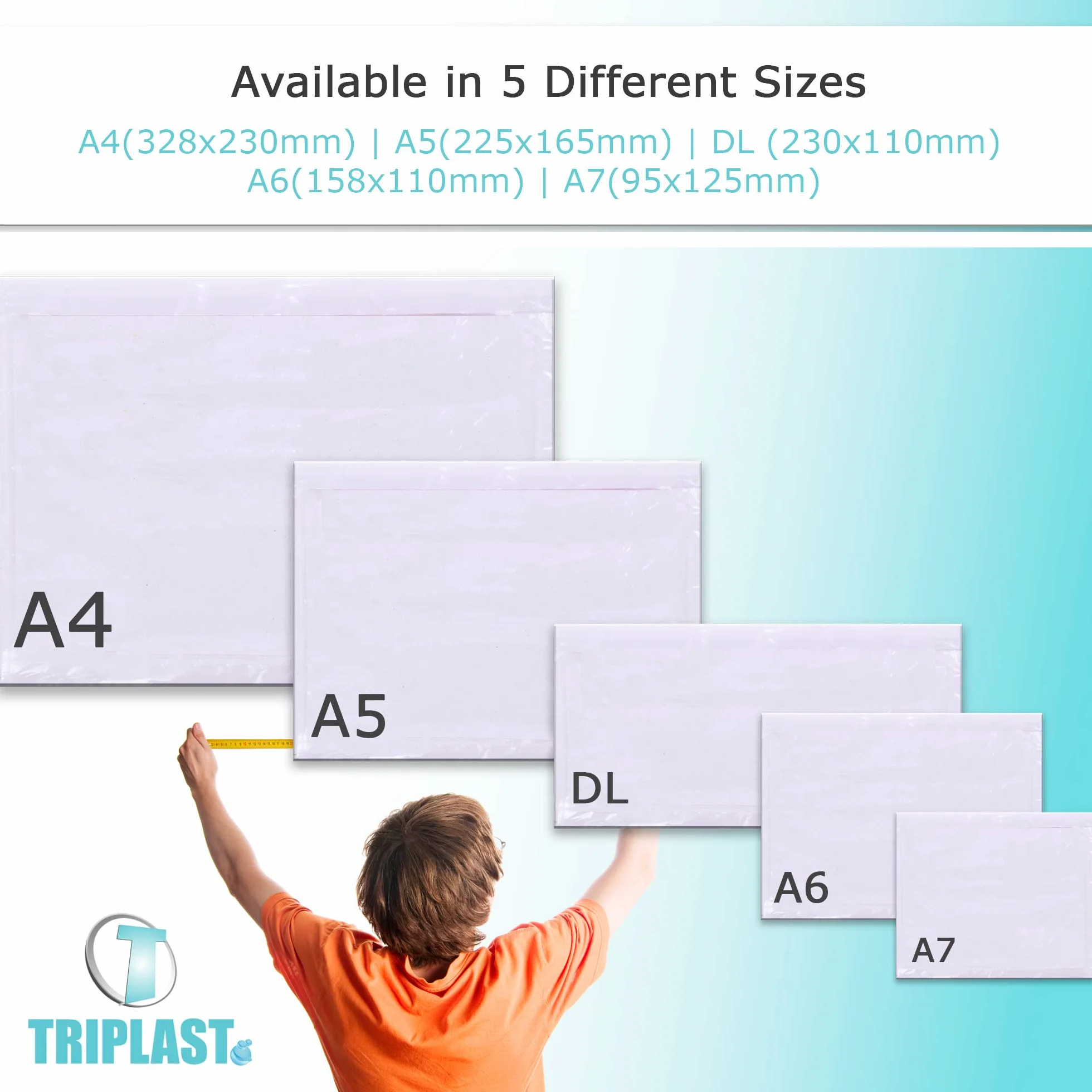 Triplast Cartera plana para documentos 200 x A5 (225 x 165 mm) sobres transparentes despegables y sellados