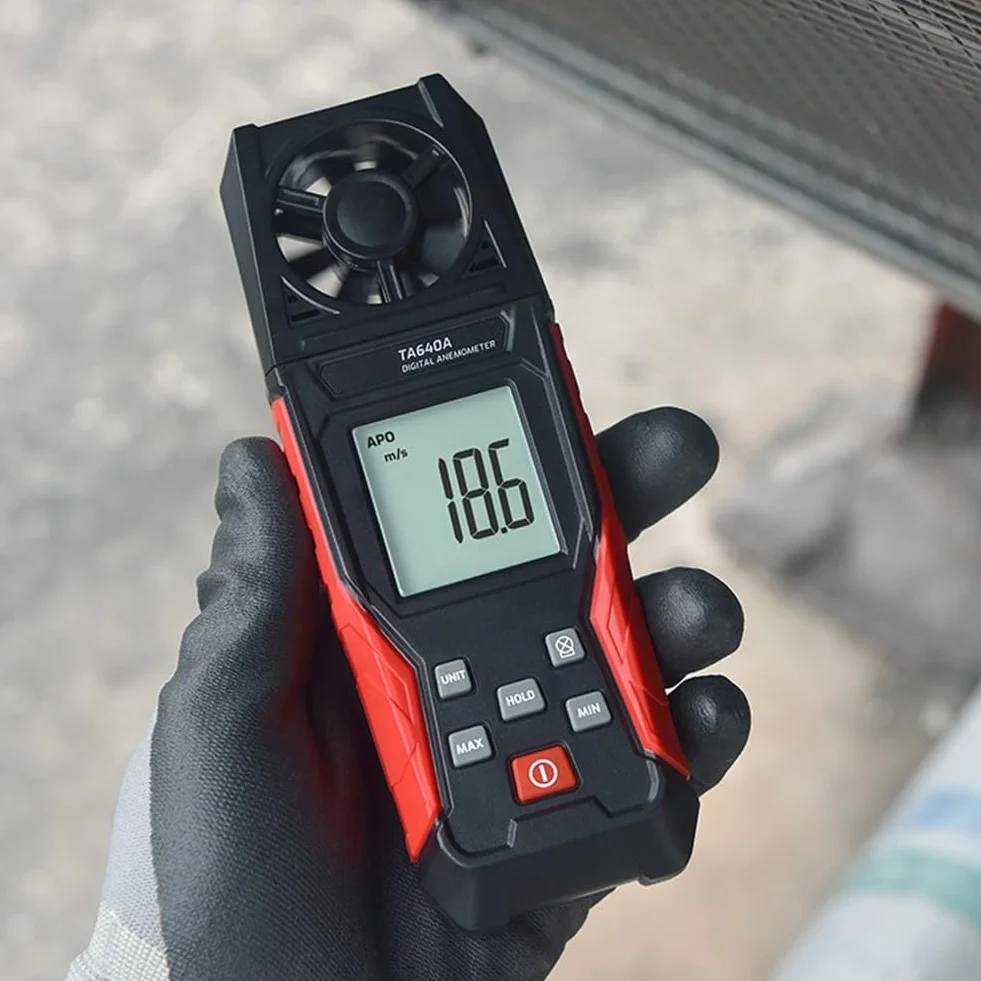 Anemómetro digital de mano medidor velocidad del aire 0,1-30 m/s temperatura 5 unidades m/s km/h ft/m mph retención datos apagado