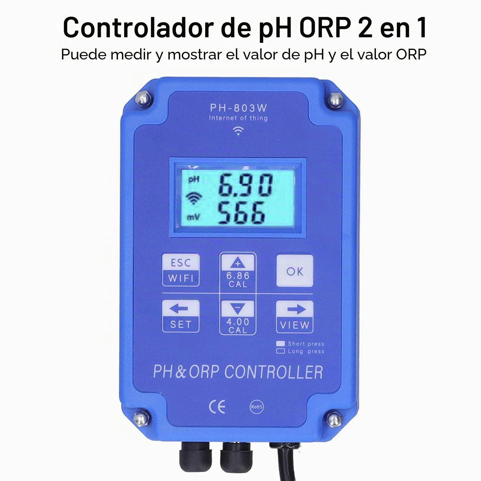 PH ORP Medidor de Prueba de Agua de Parámetros Múltiples con Controlador ORP Redox para Monitoreo y Control de Calidad del Agua a Largo Plazo(EU Plug 250V)